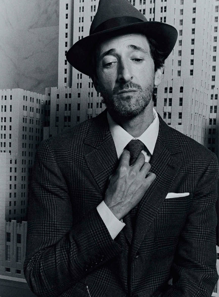 Adrien Brody, fedora, suit, SD Phone Wallpaper