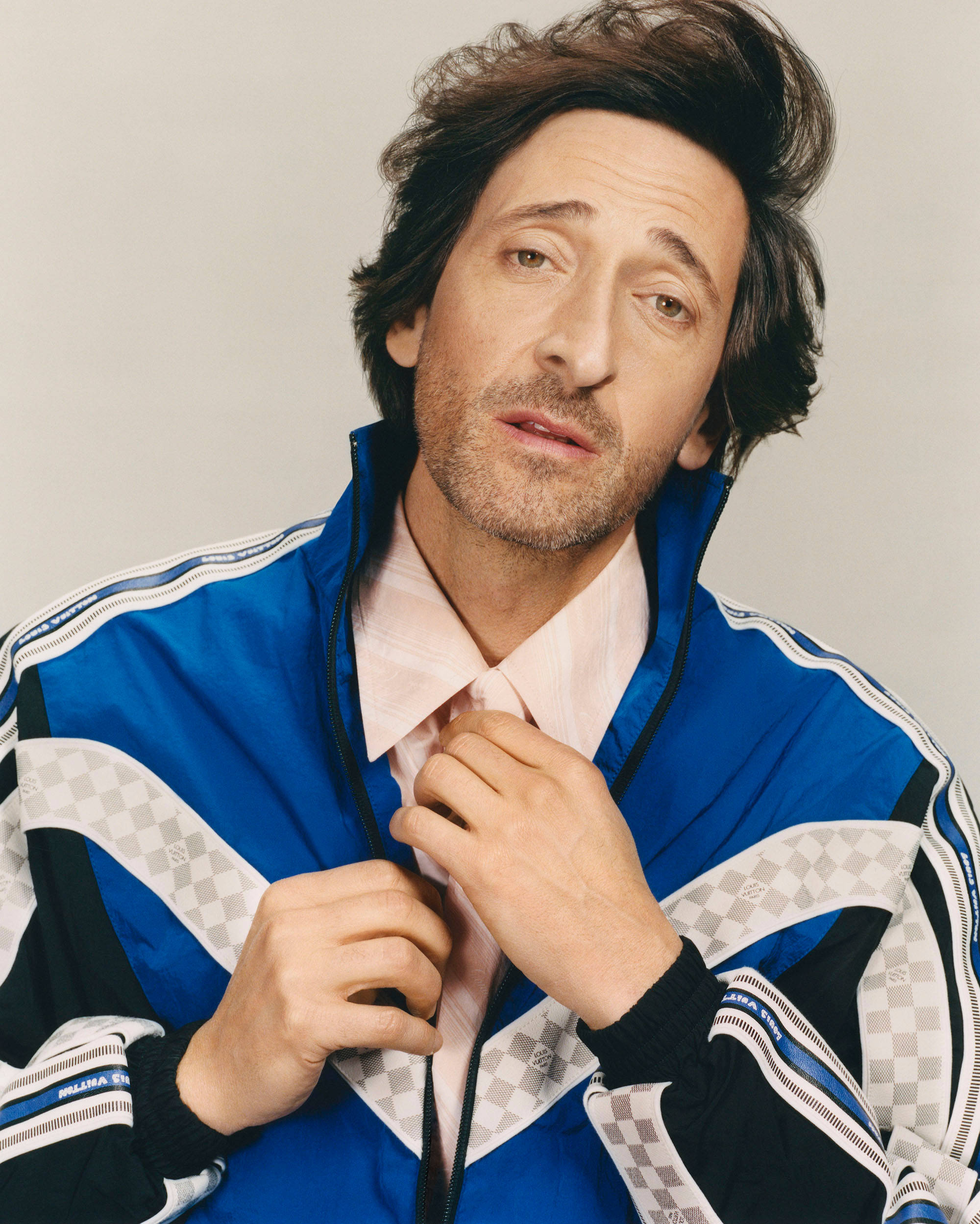 Adrien Brody, blue jacket, blue and white checkered jacket, Full HD Phone Wallpaper