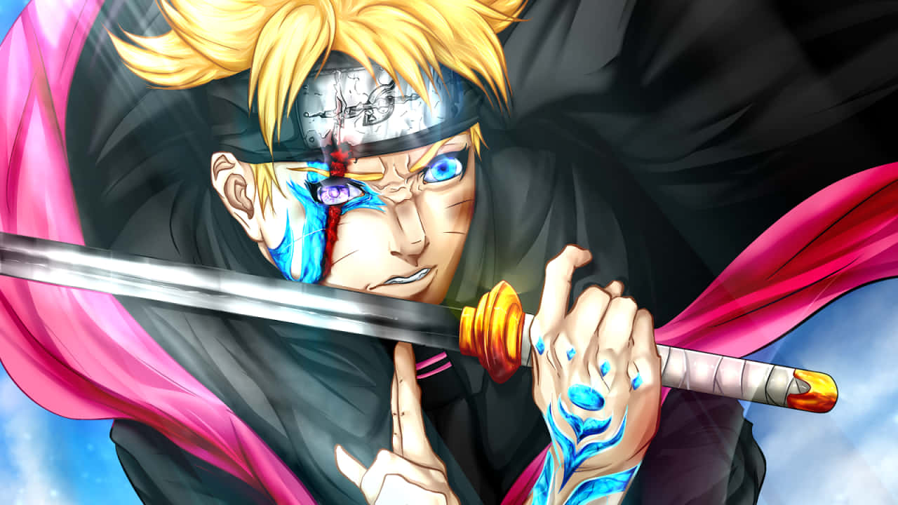 Adult Boruto, spiky blonde hair, glowing blue eye, HD Desktop Wallpaper