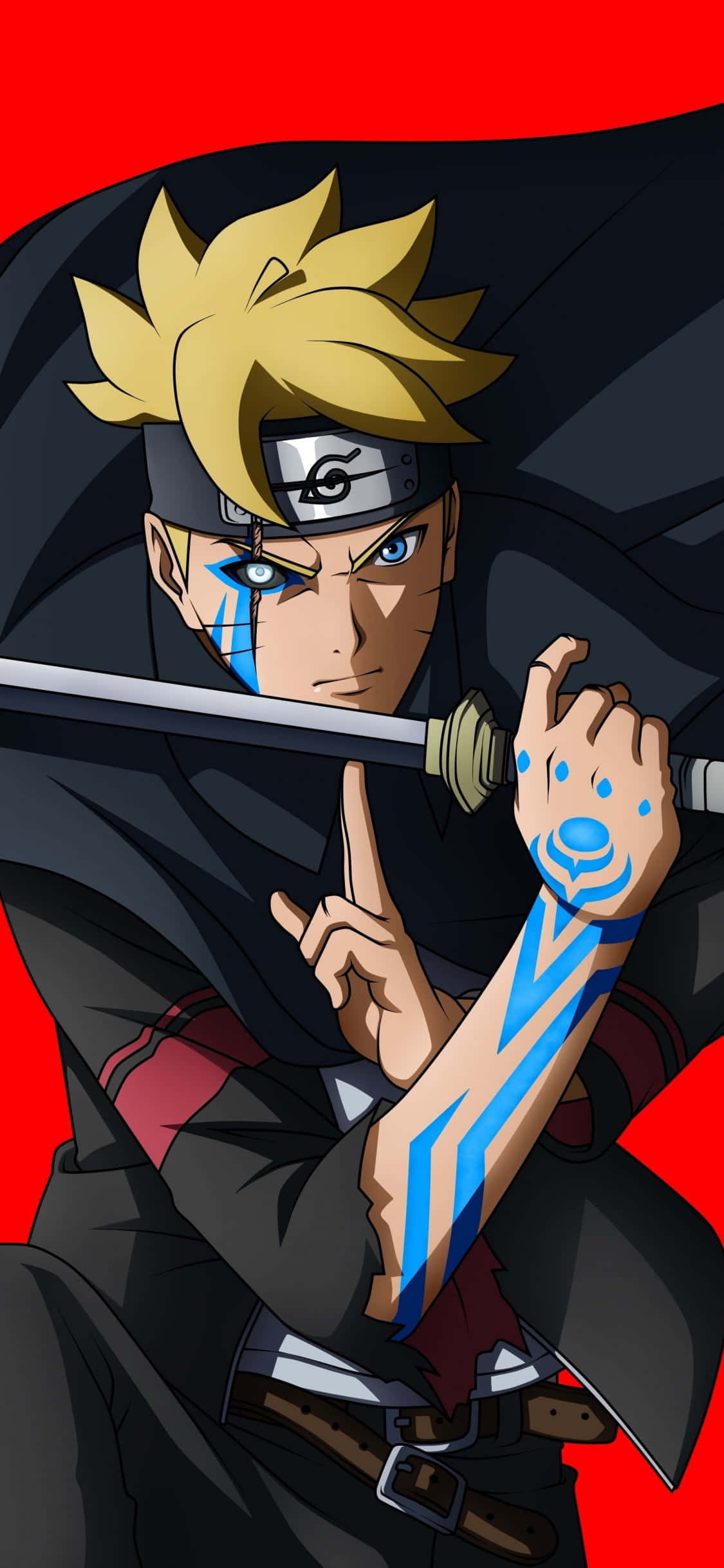 Boruto, black cloak, blue markings, Full HD Phone Wallpaper