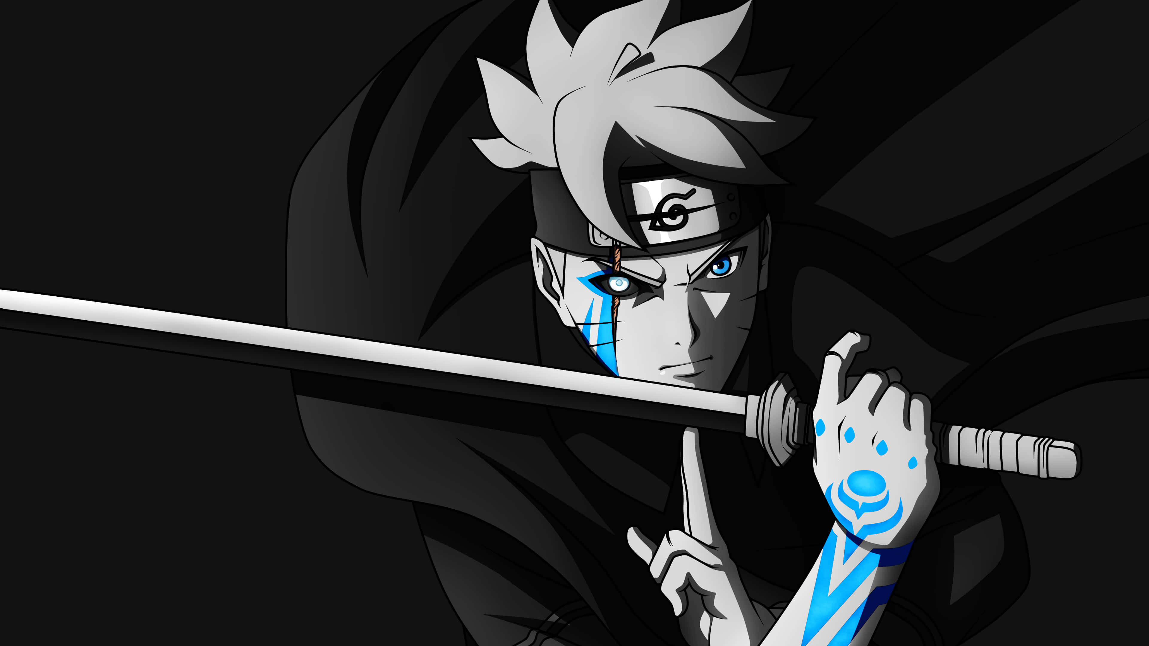 Adult Boruto, spiky white hair, blue eye markings, 4K Desktop Wallpaper