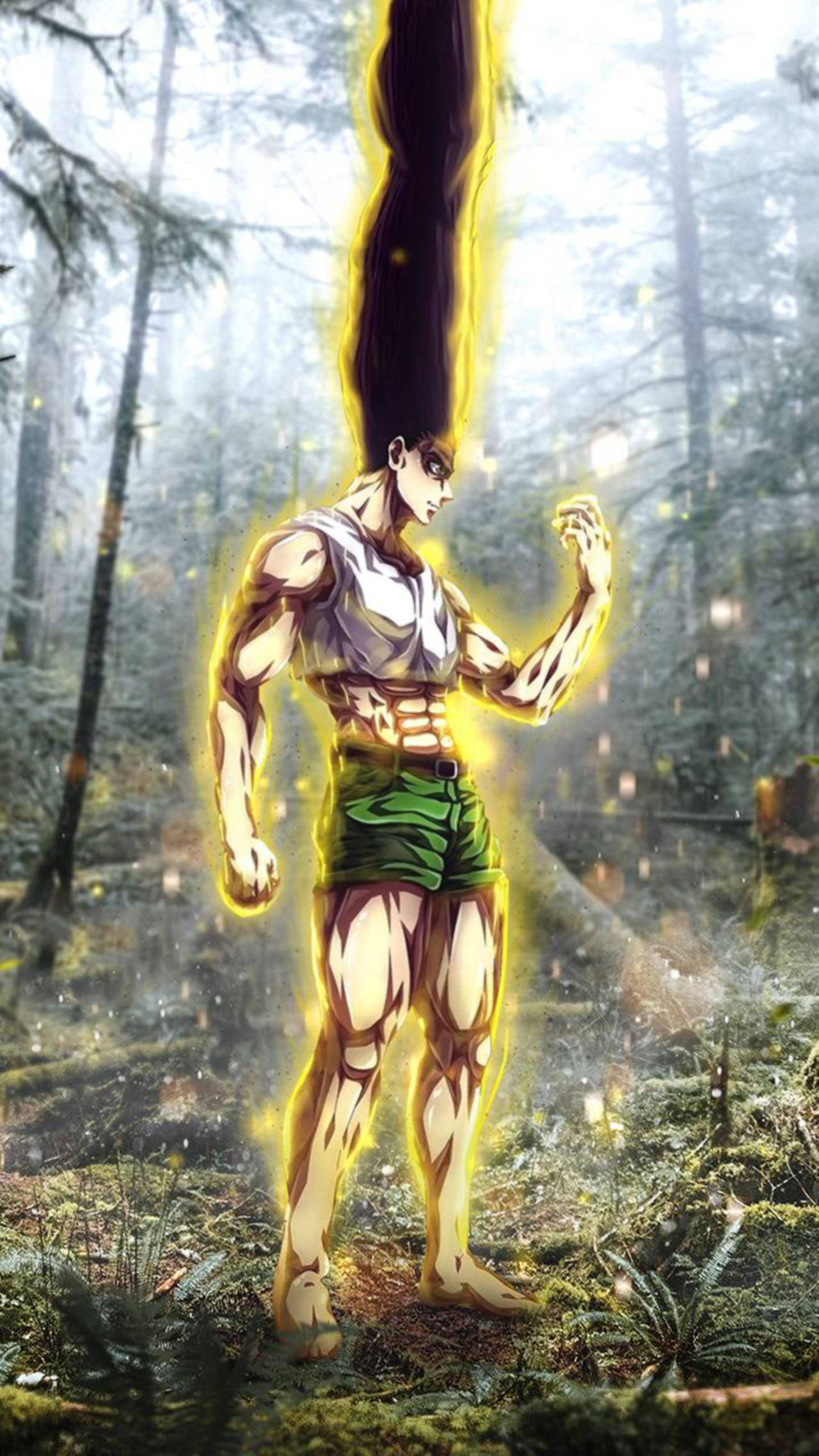 Adult Gon, forest, glowing yellow aura, Full HD Phone Wallpaper