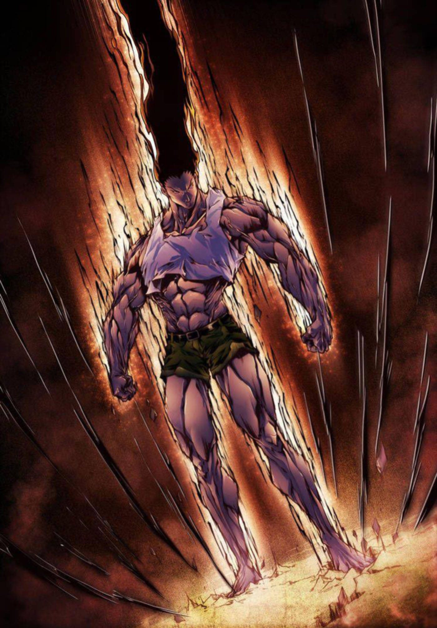 Adult Gon, glowing purple skin, fiery energy, Full HD Phone Wallpaper