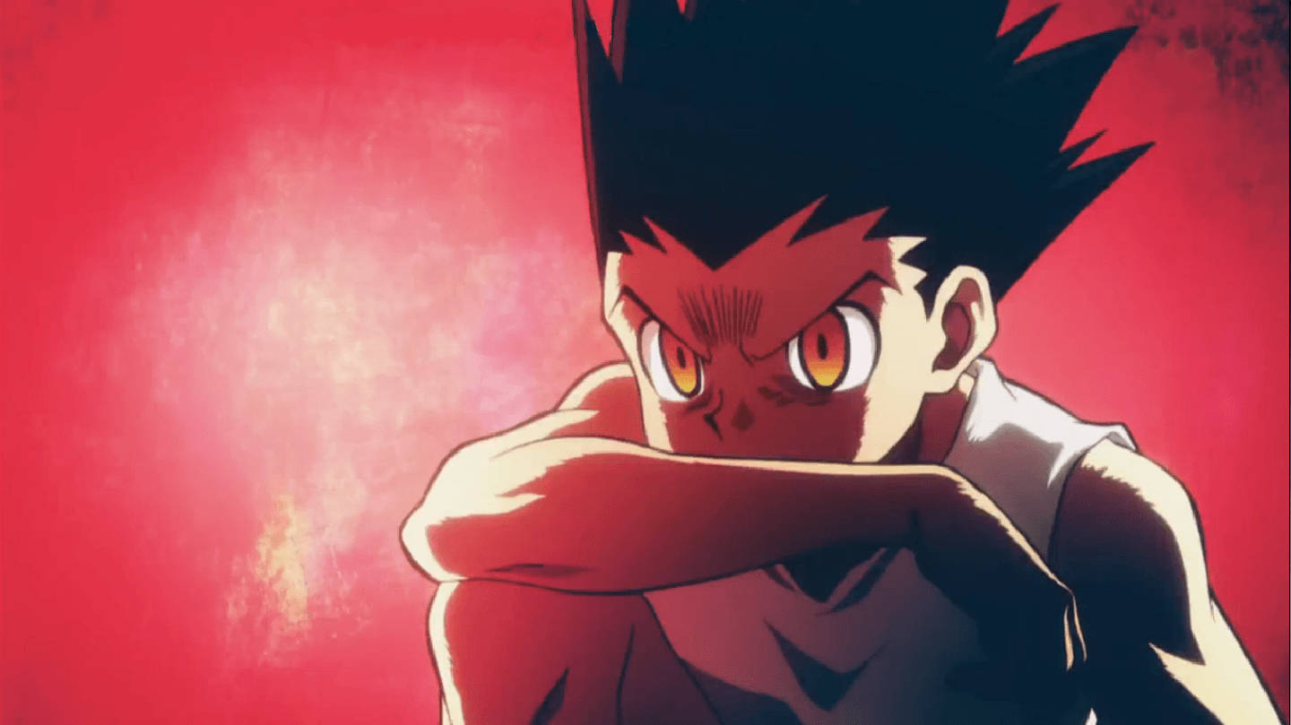 Adult Gon, spiky black hair, glowing orange eyes, HD Desktop Wallpaper