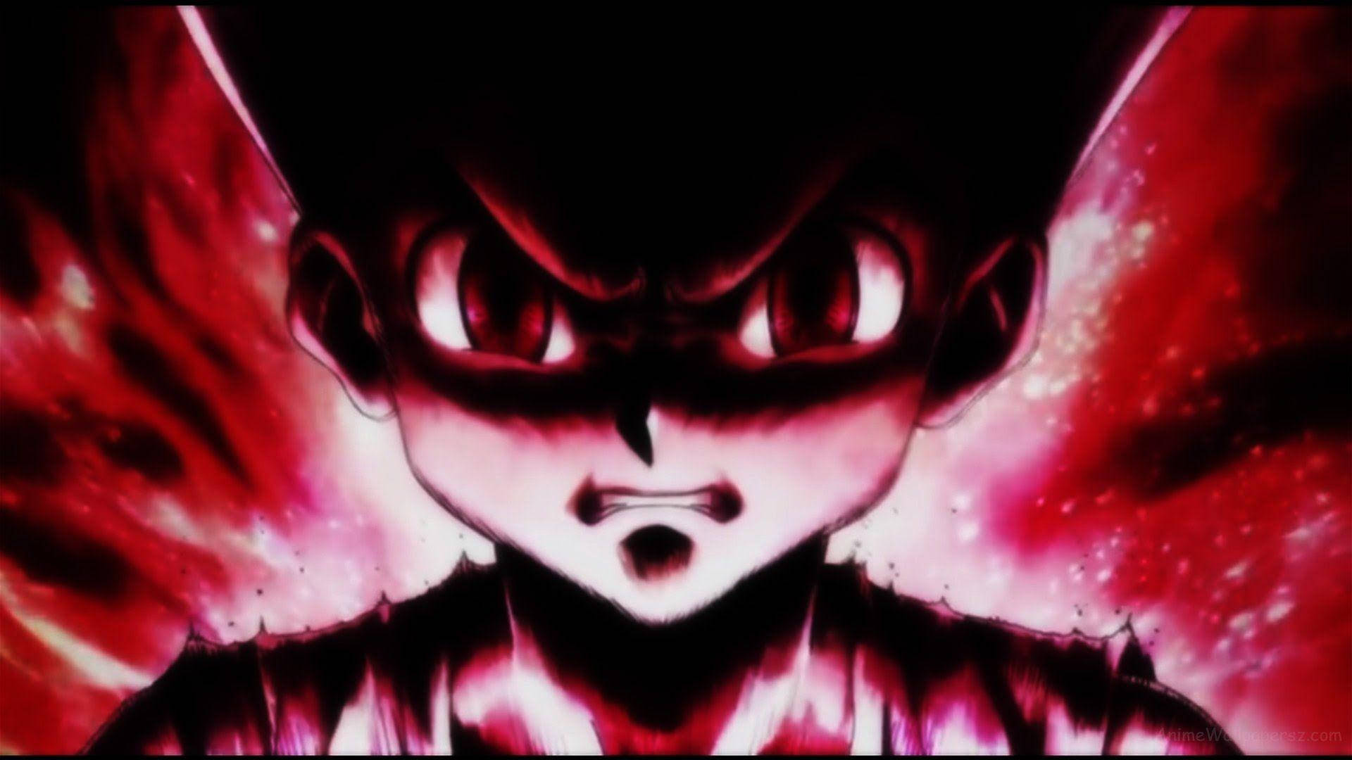 Fiery Red Adult Gon, glowing red eyes, dark hair, Full HD Desktop Wallpaper
