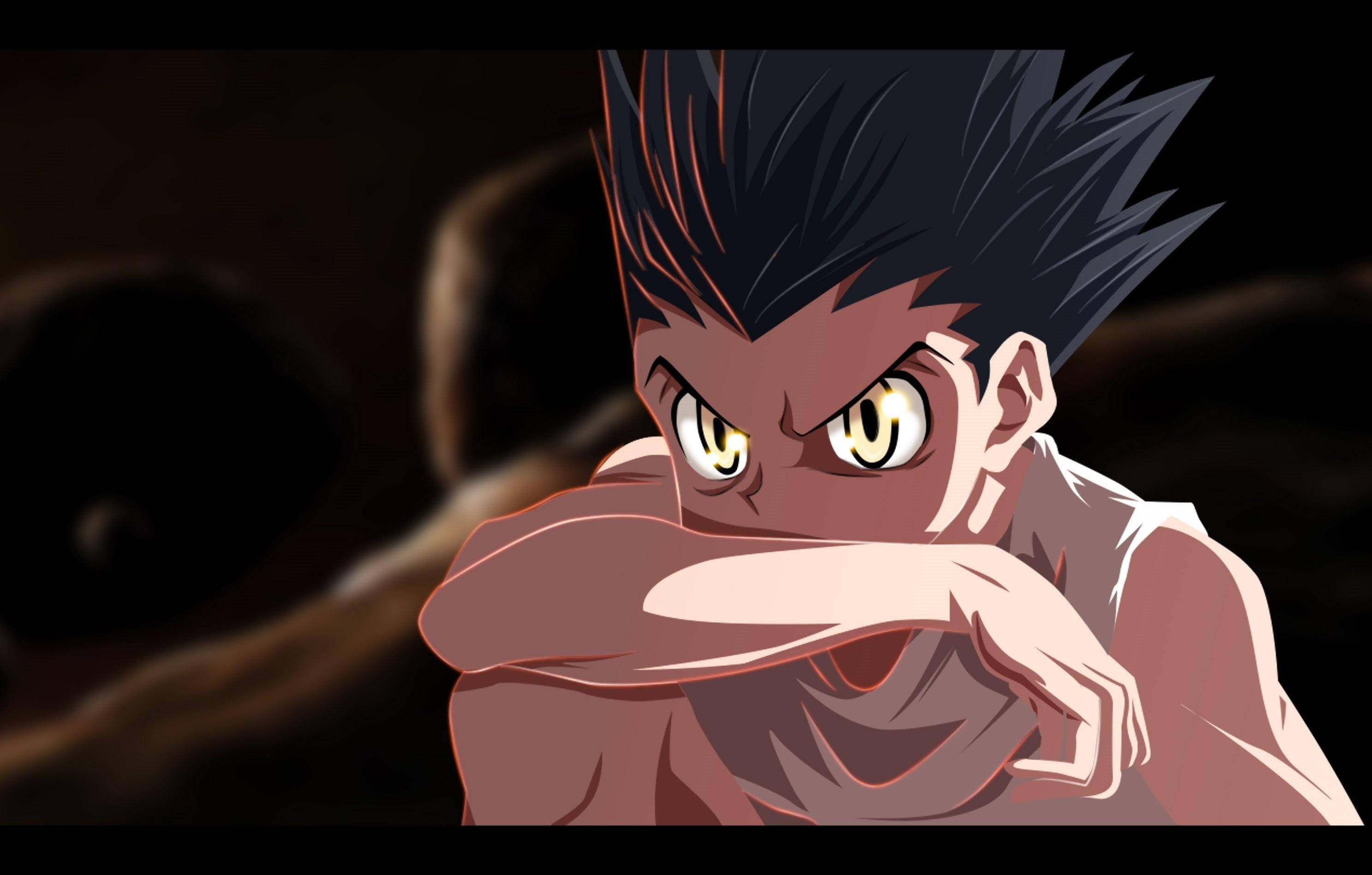 Adult Gon, spiky black hair, glowing yellow eyes, 2K Desktop Wallpaper