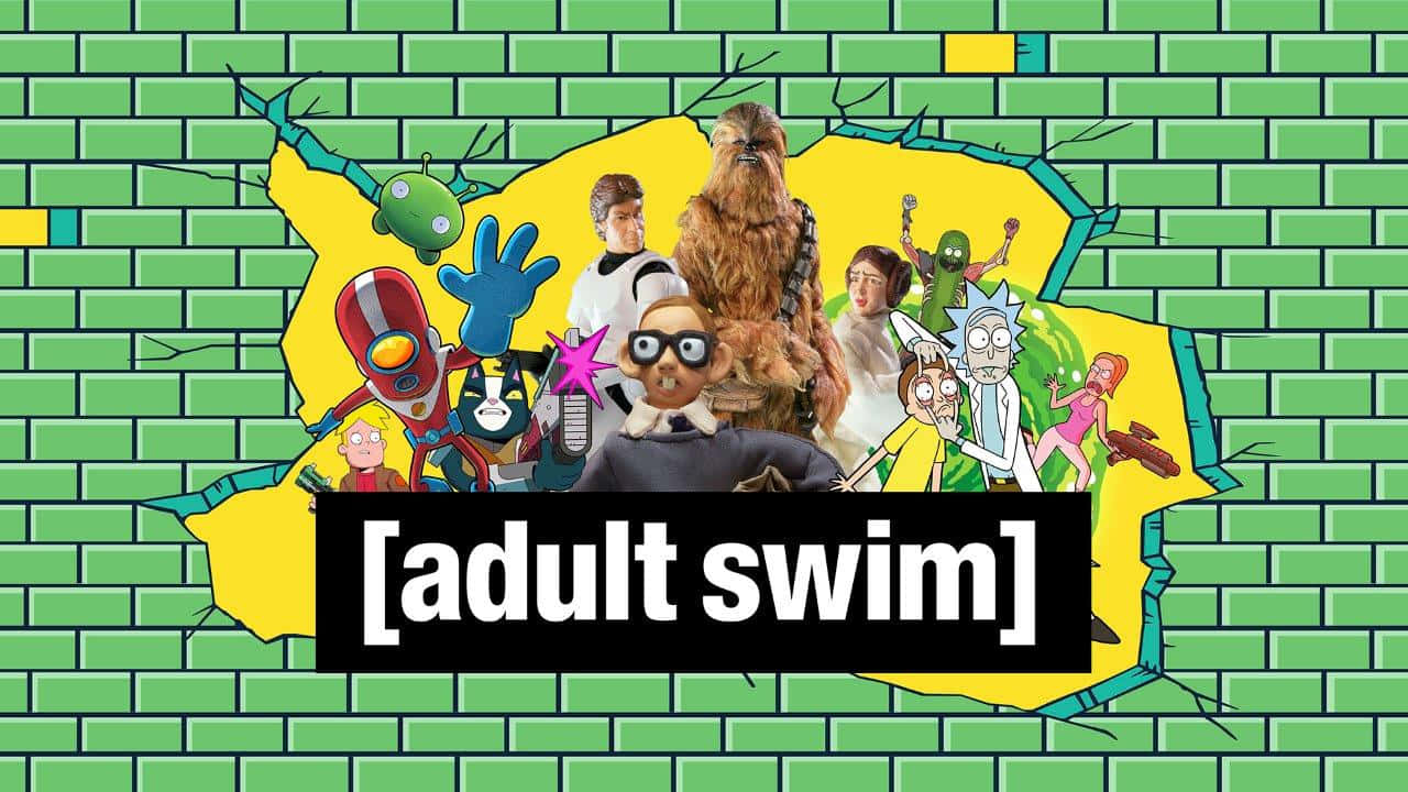 Adult Swim, kaleidoscope of color, green brick wall, HD Desktop Wallpaper