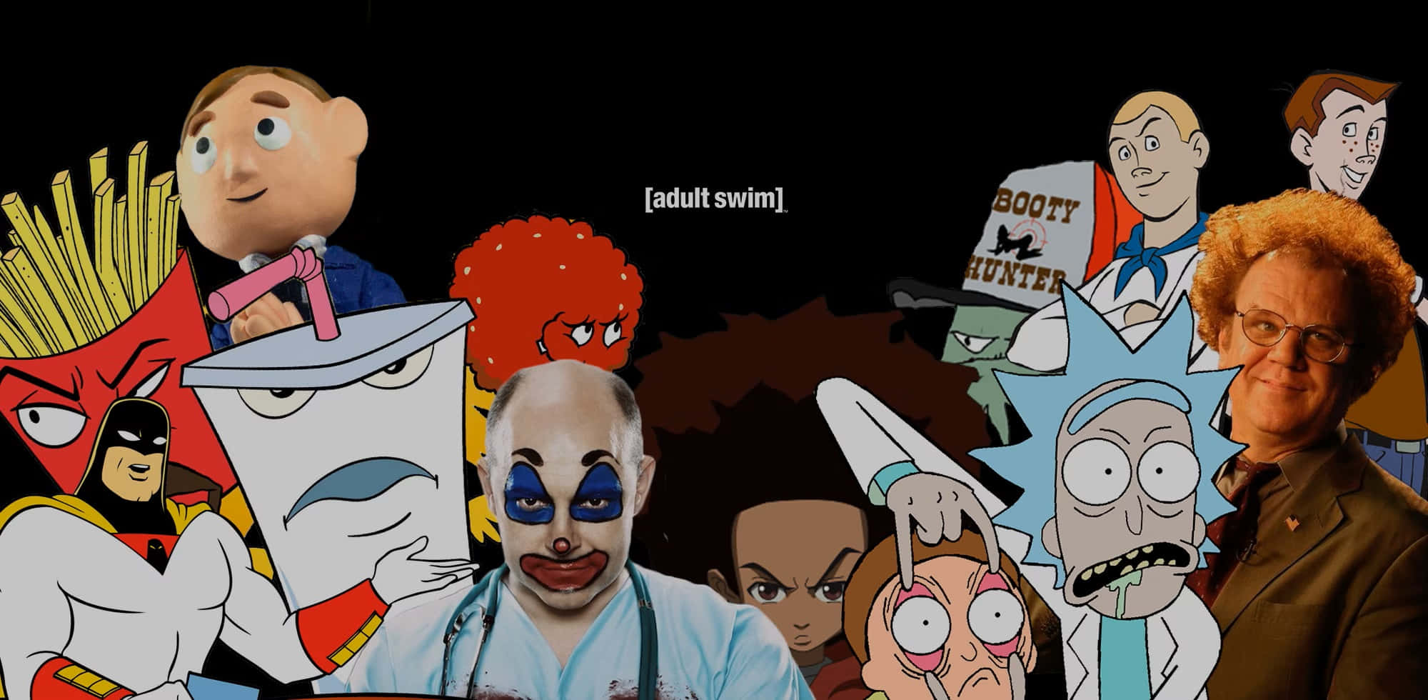 Adult Swim, cartoon characters, black background, Full HD Desktop Wallpaper