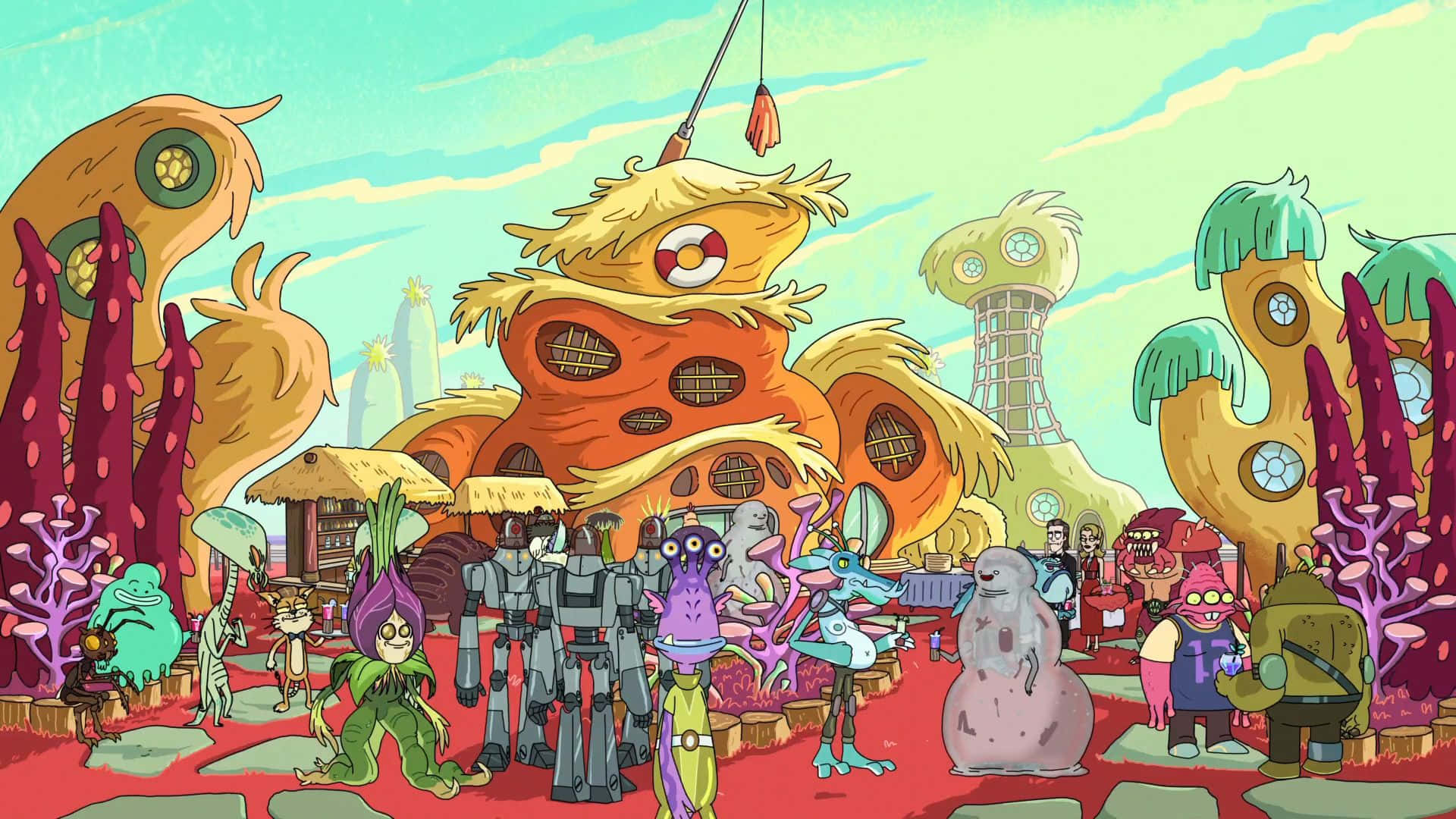 Adult Swim, pastel sky, quirky alien creatures, Full HD Desktop Wallpaper