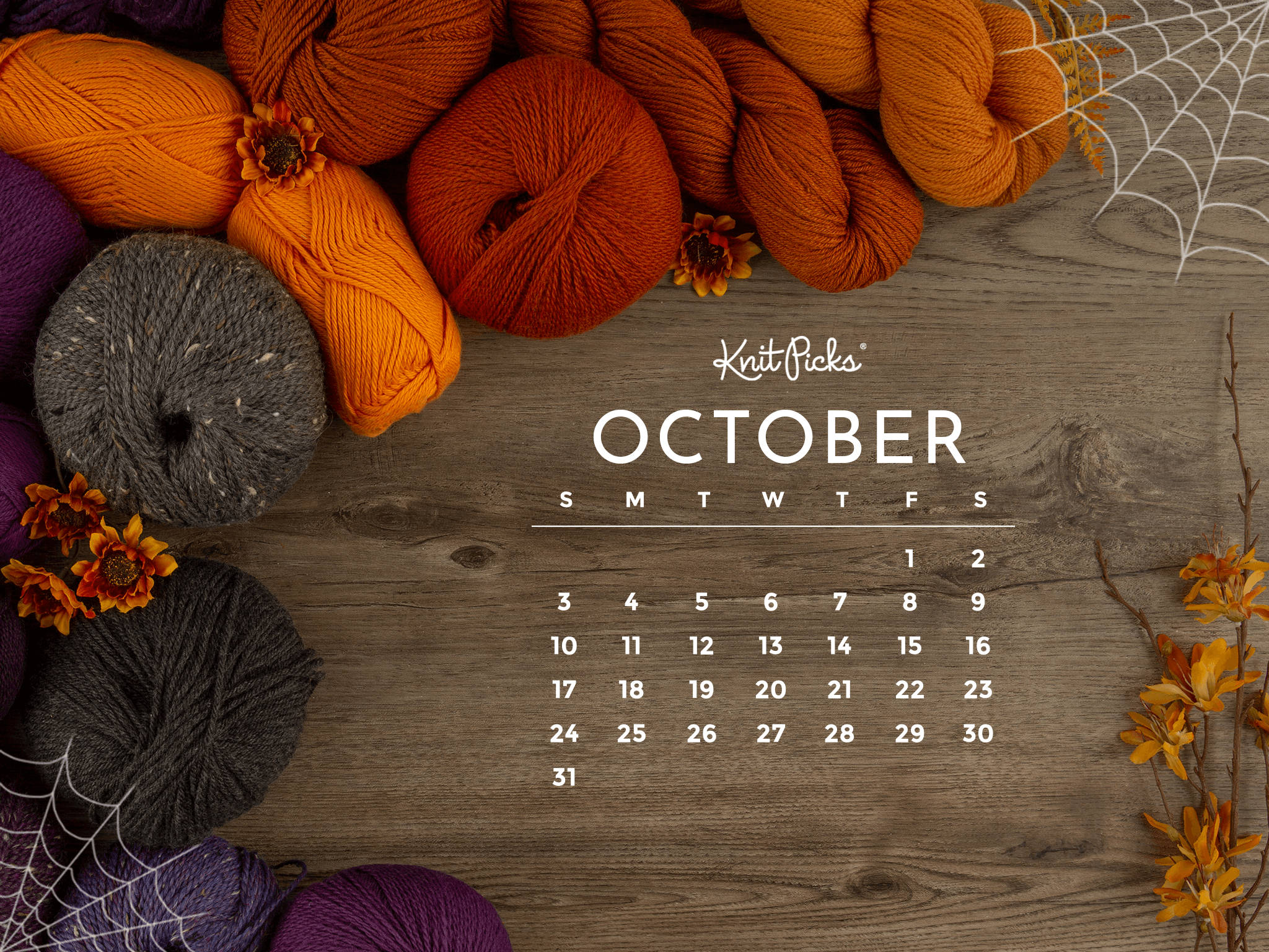 2021 calendar, October calendar, autumnal yarn skeins, Full HD Desktop Wallpaper