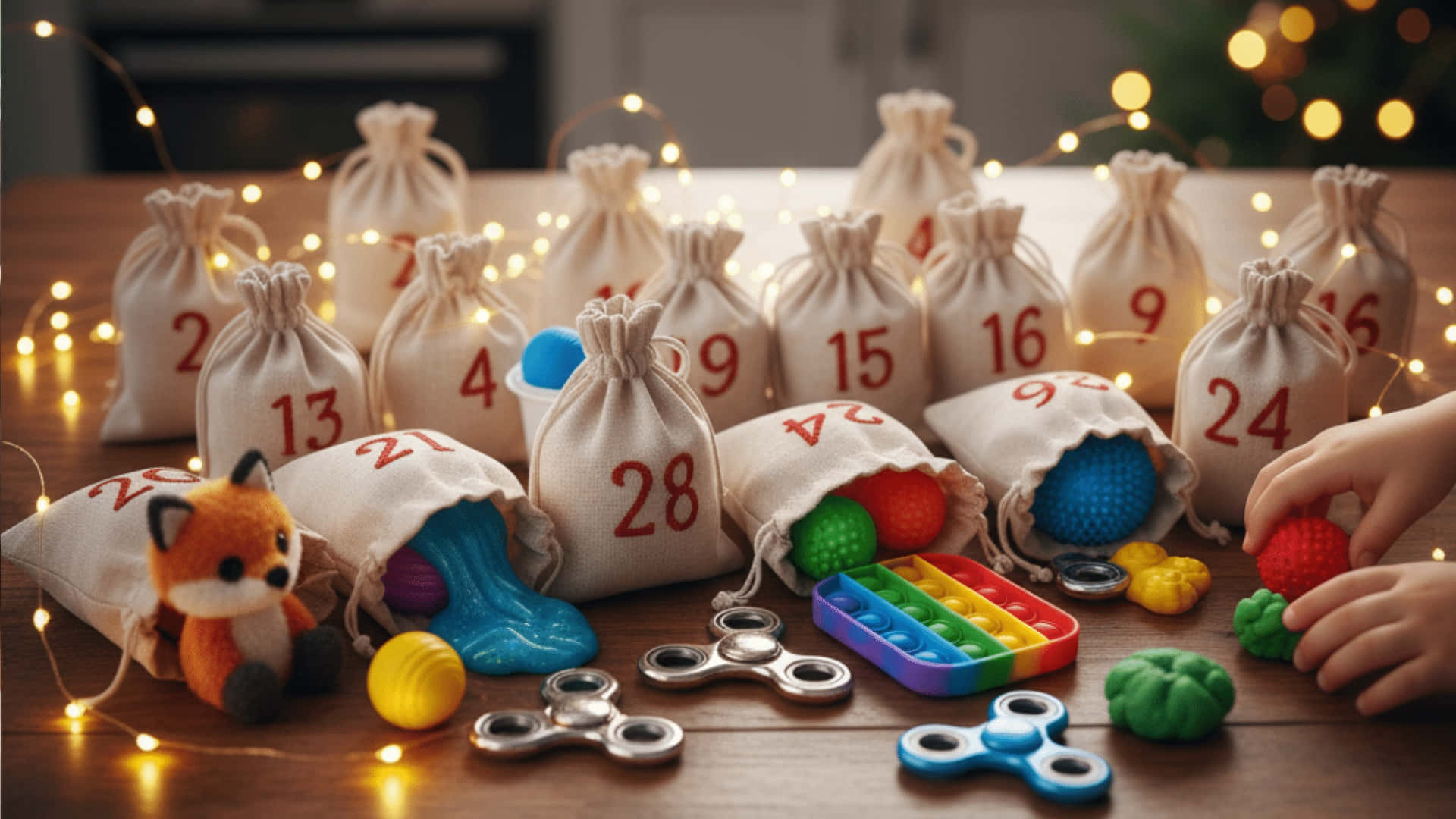 advent calendar, wooden table, numbered advent calendar sacks, Full HD Desktop Wallpaper