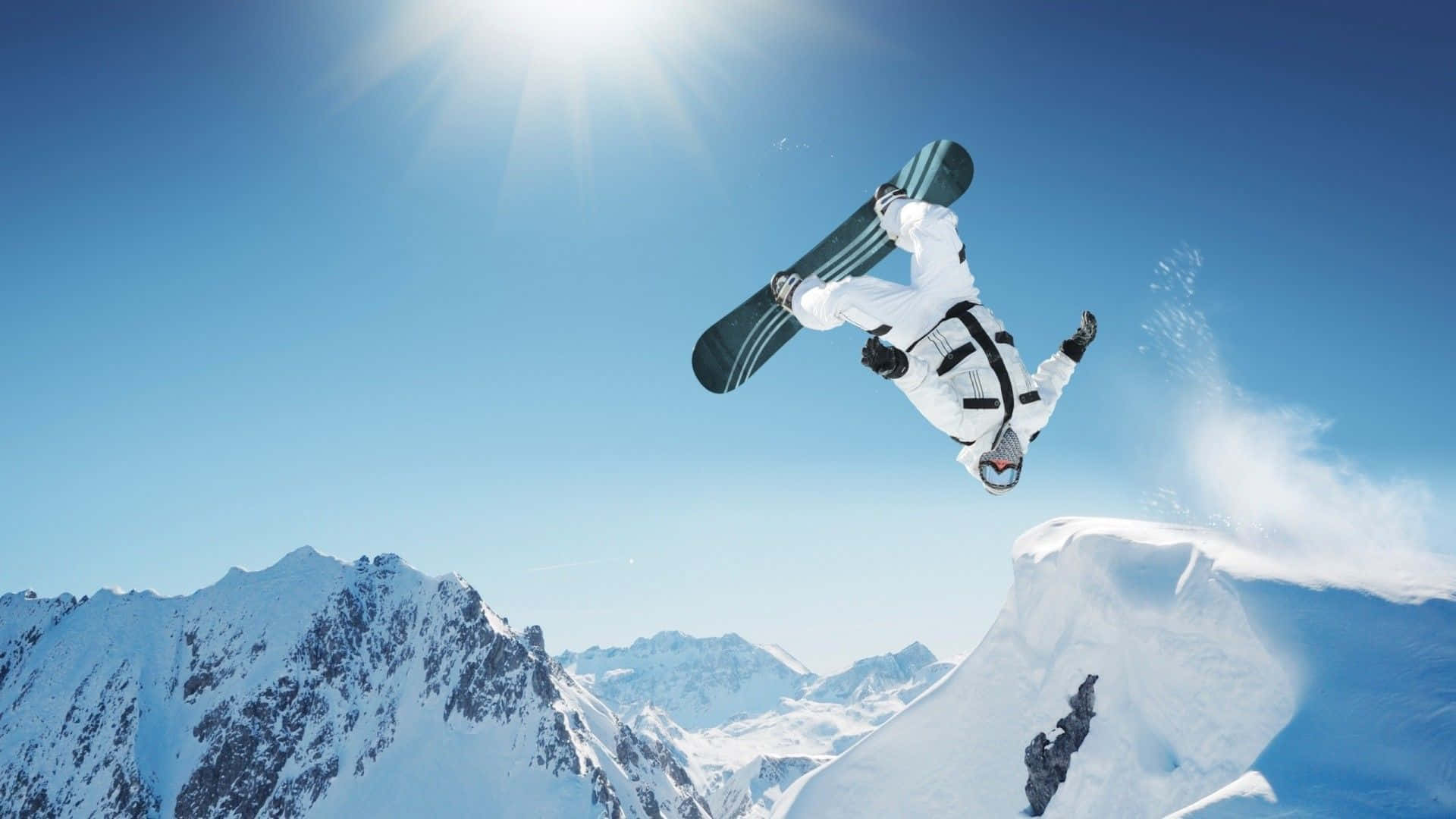 snowboarder, white gear, bright blue sky, Full HD Desktop Wallpaper