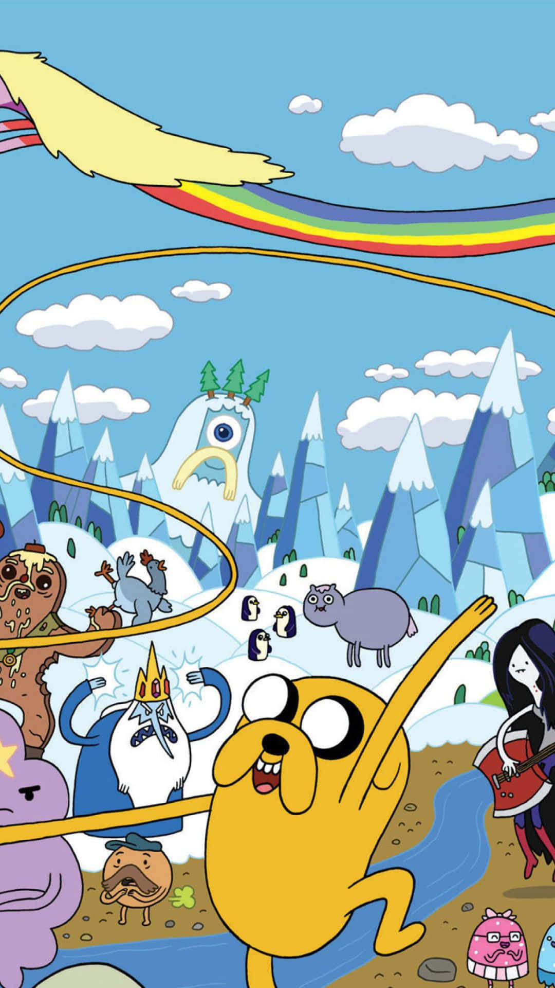 Adventure Time, rainbow, flying bird, Full HD Phone Wallpaper