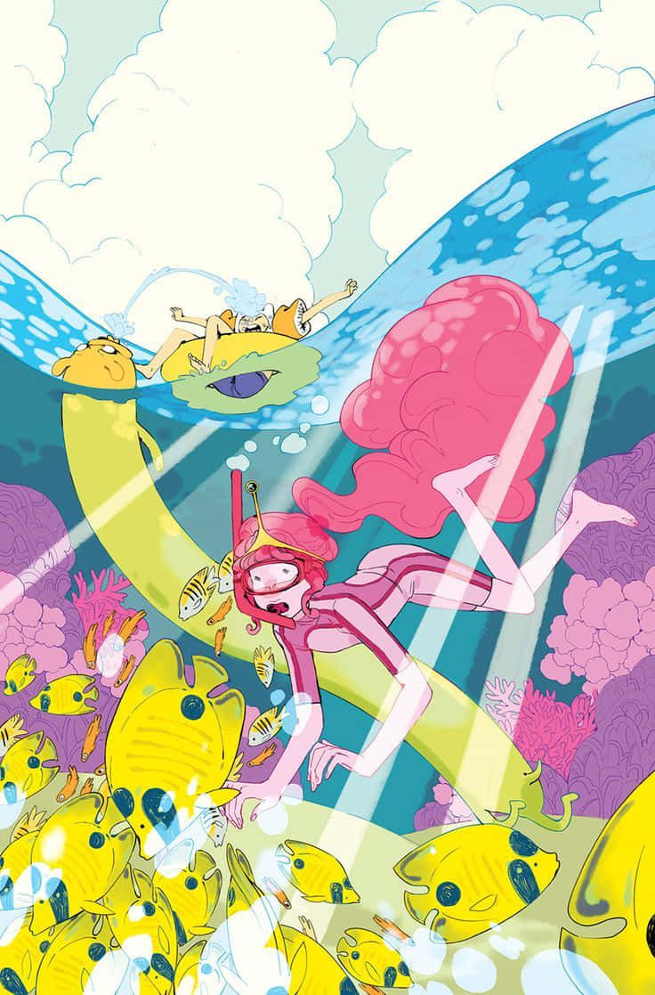 Adventure Time, pink-haired girl, snorkel, SD Phone Wallpaper
