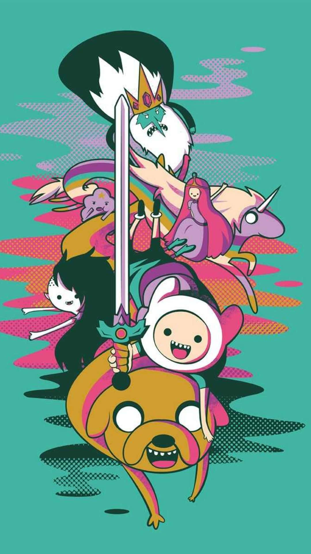 Adventure Time, teal, pink, Full HD Phone Wallpaper