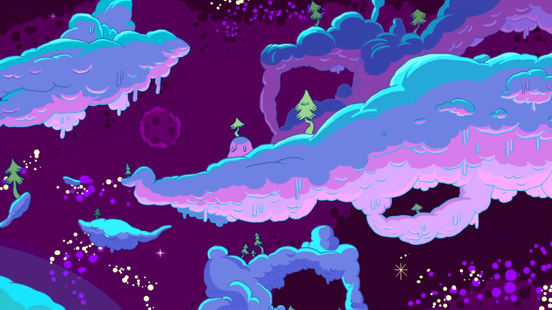 Adventure Time Landscape, purple and blue space, pastel clouds, Full HD Desktop Wallpaper