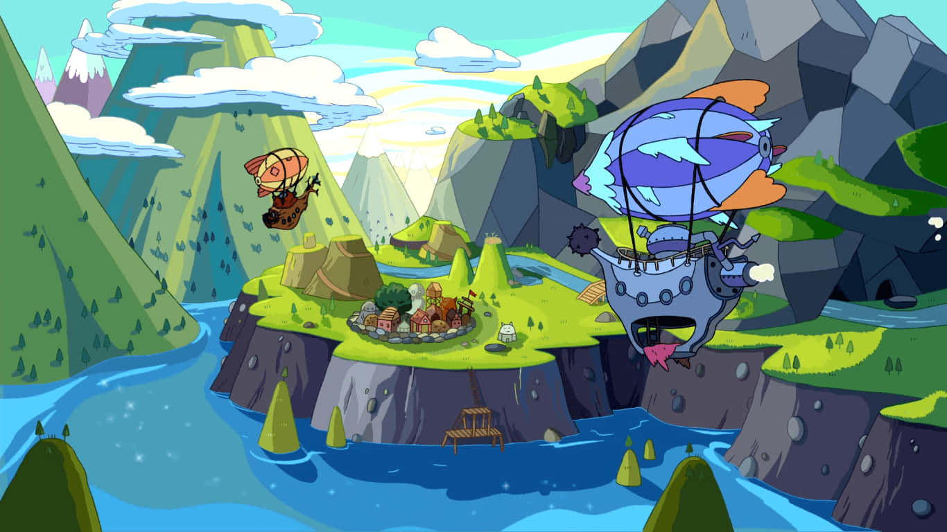 Adventure Time, whimsical cartoon landscape, floating islands, HD Desktop Wallpaper