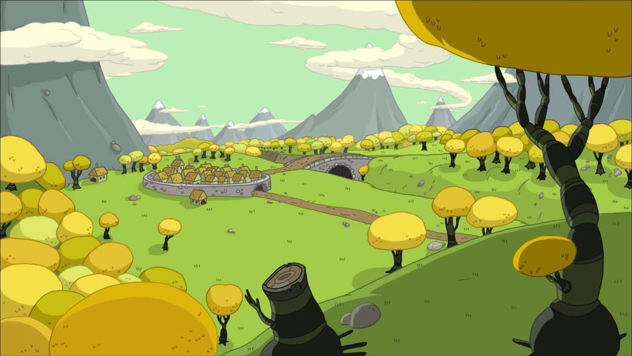 Adventure Time, whimsical animated landscape, rolling green hills, SD Desktop Wallpaper