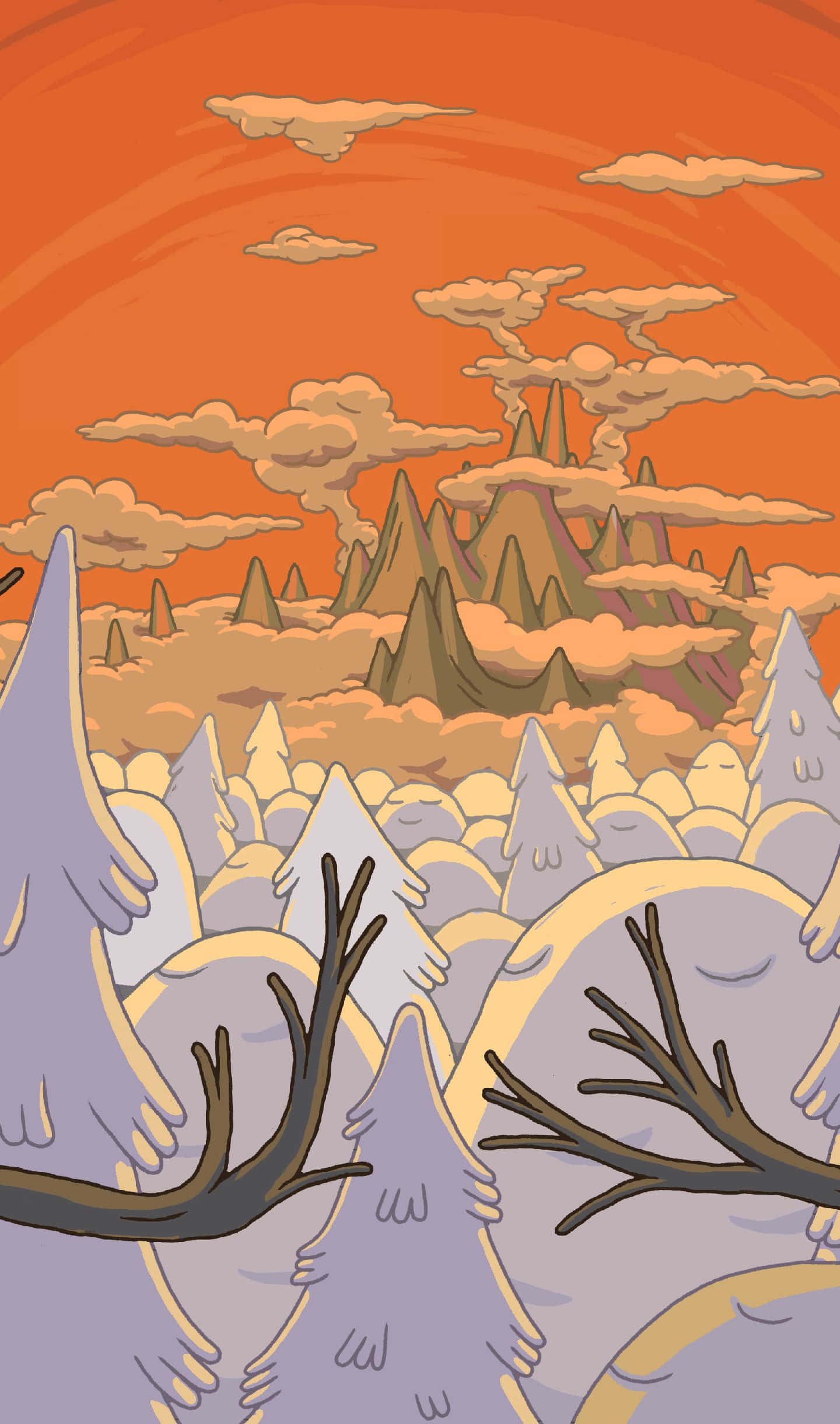 Adventure Time, purple trees, jagged mountains, Full HD Phone Wallpaper