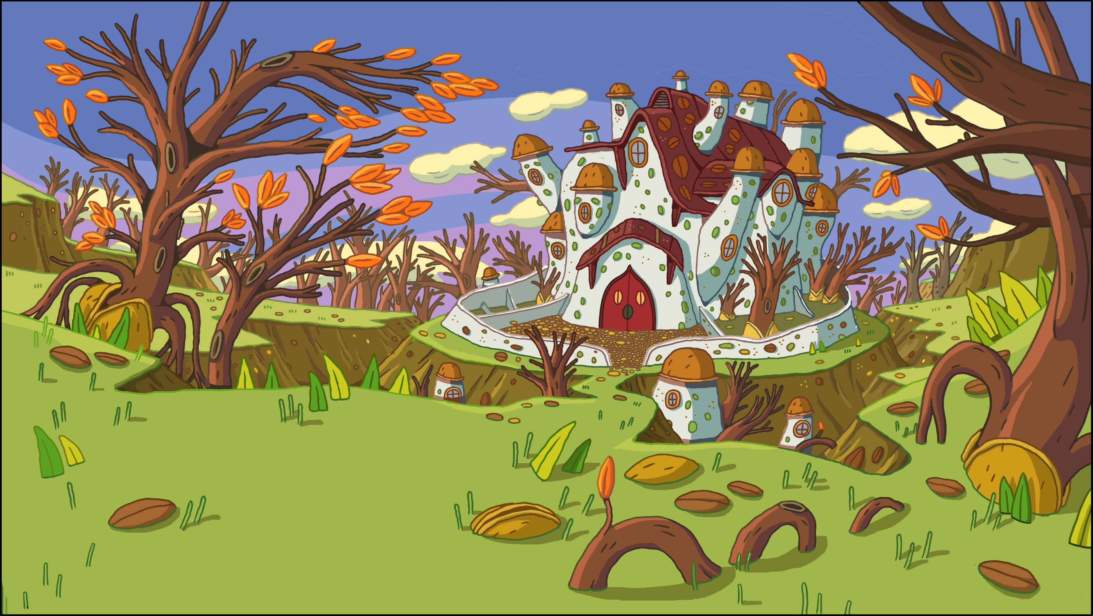 Adventure Time, whimsical cartoon castle, orange domes, 2K Desktop Wallpaper