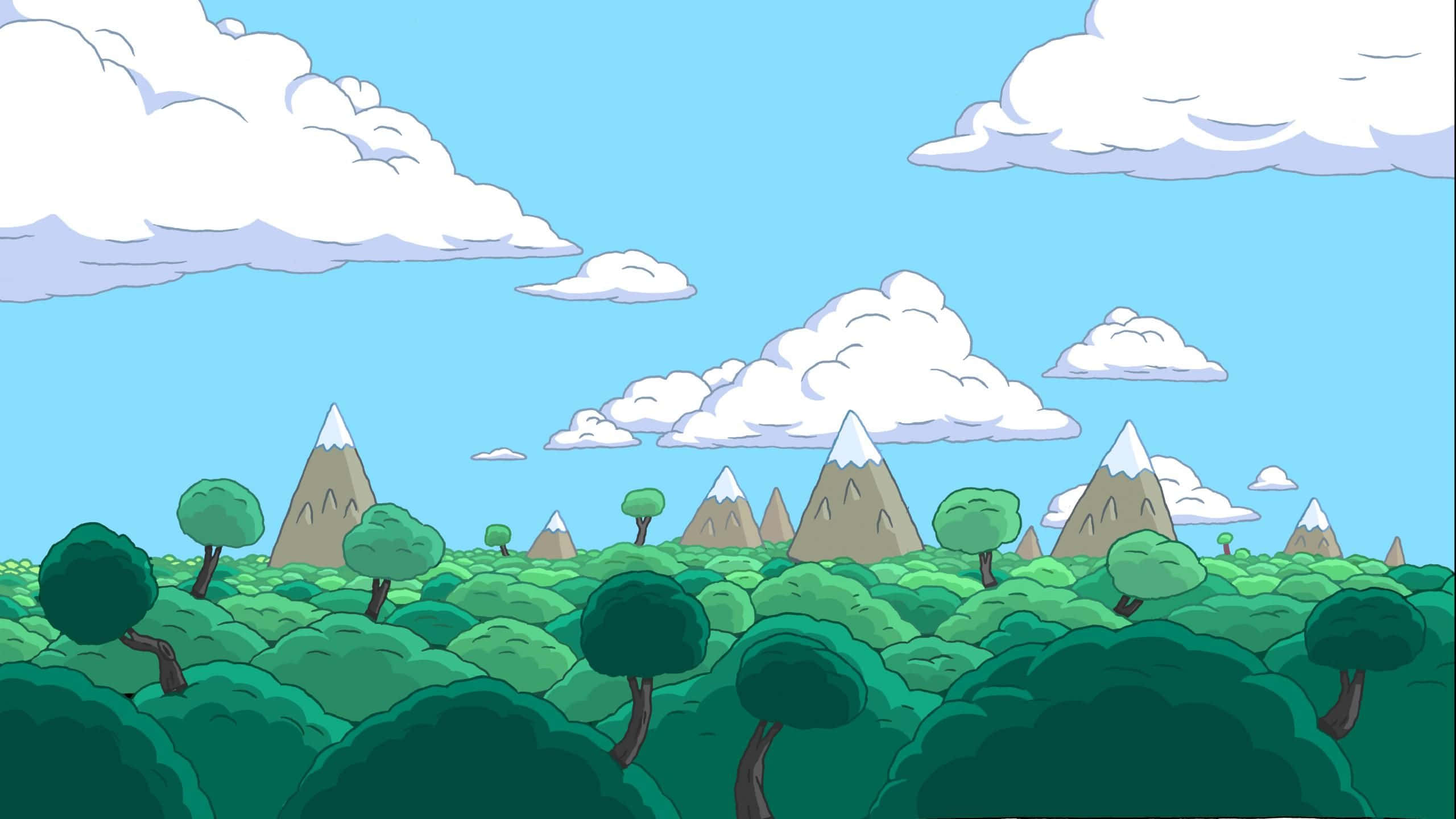 Adventure Time, landscape, lush green trees, 2K Desktop Wallpaper