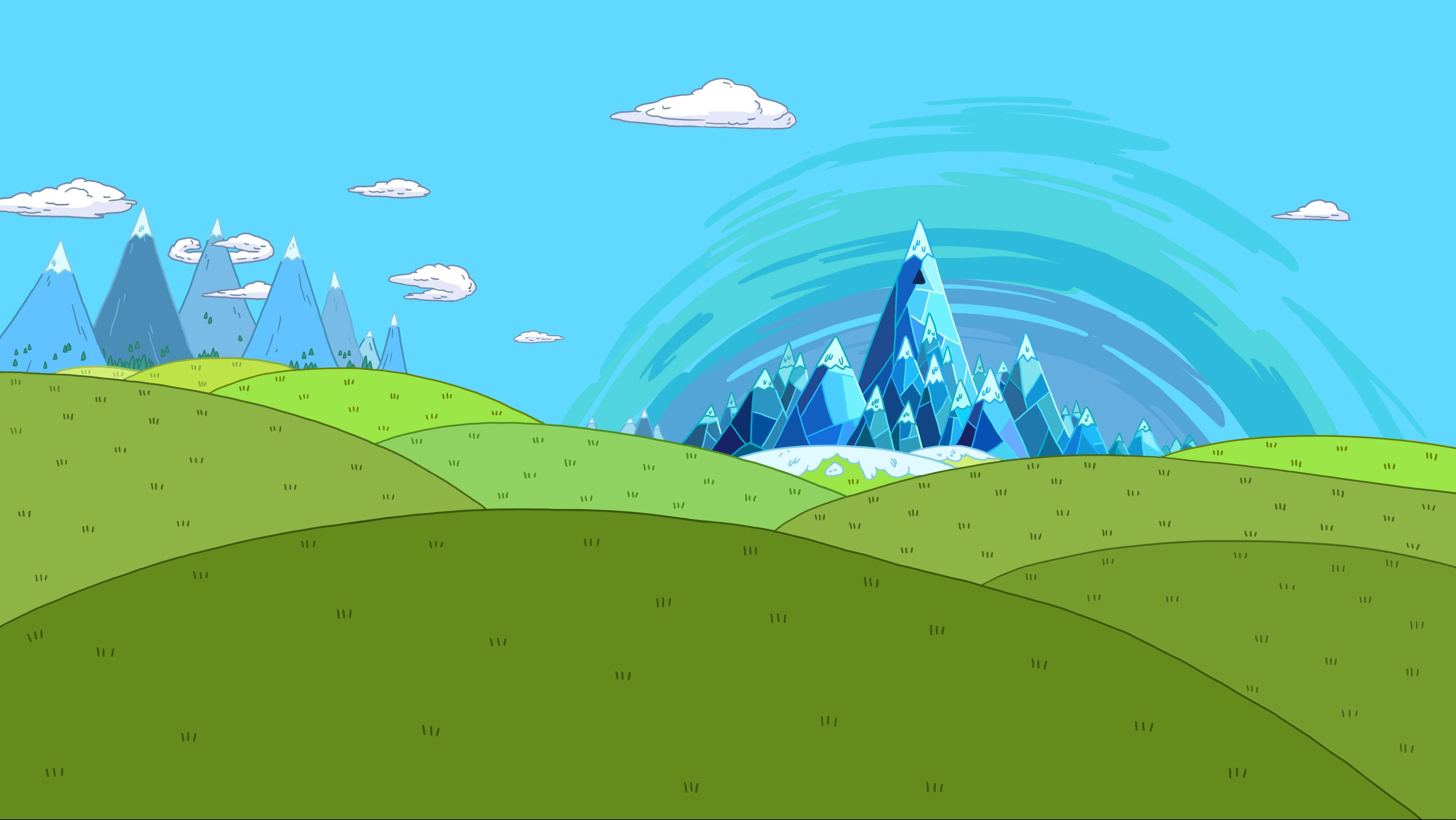 Adventure Time Landscape, Vibrant cartoon landscape, rolling green hills, 4K Desktop Wallpaper