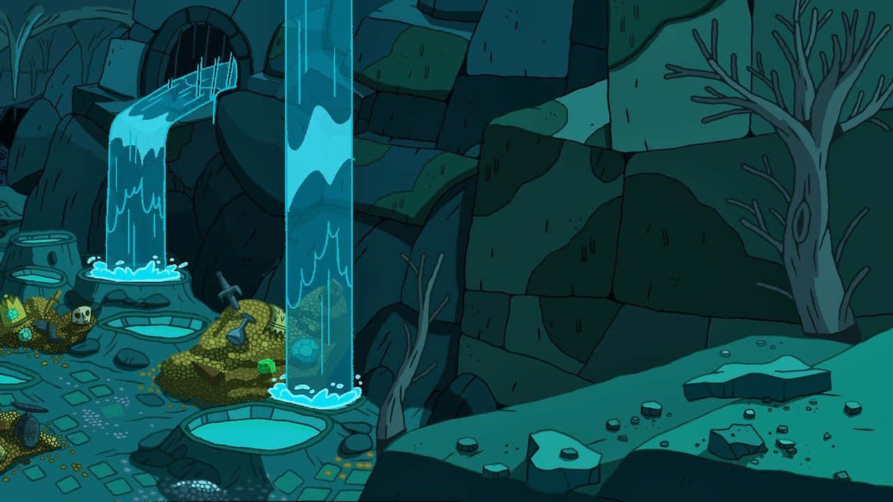 Adventure Time, dark teal, glowing blue waterfalls, HD Desktop Wallpaper