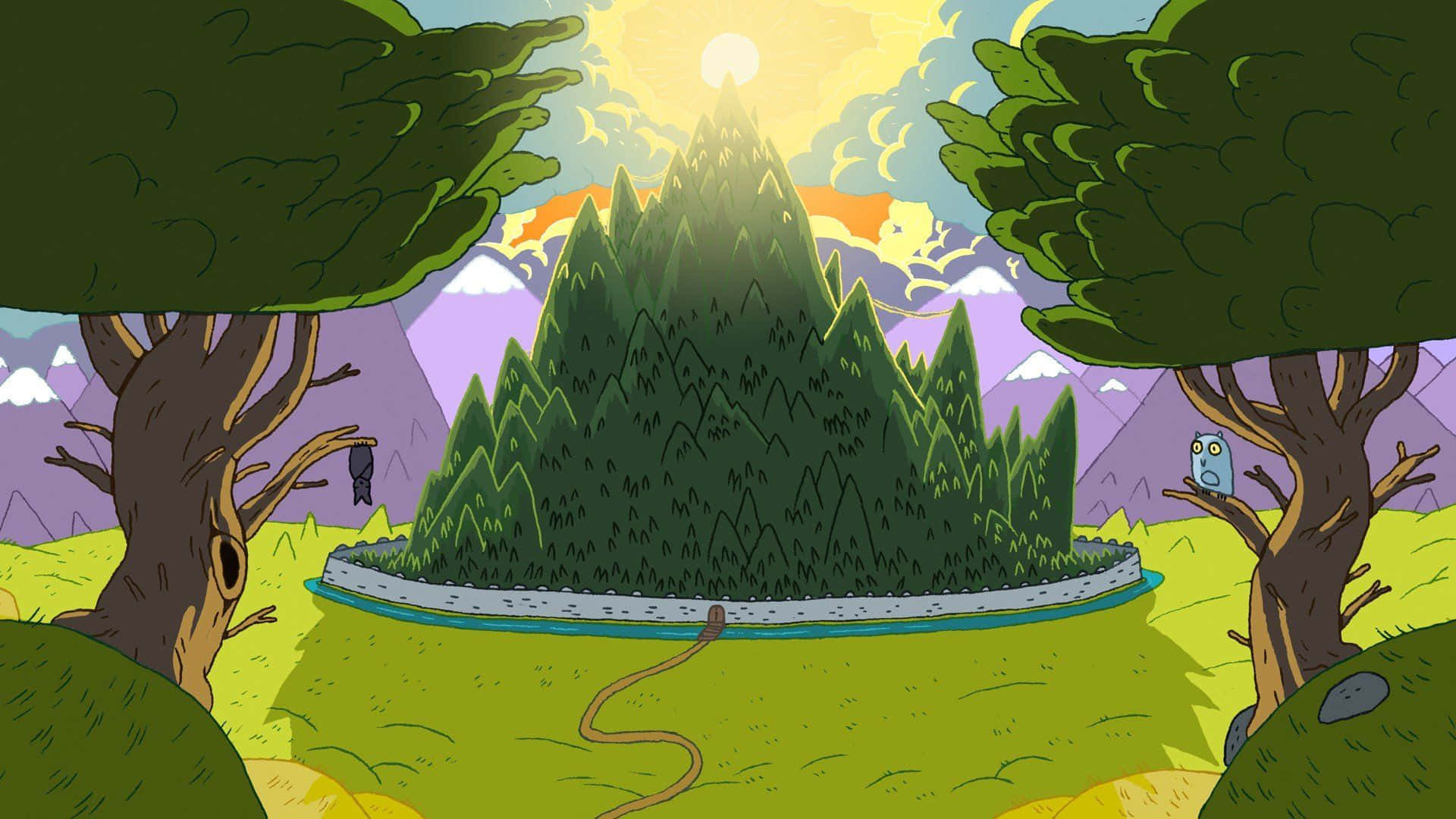 Adventure Time Landscape, mountain peak, trees, Full HD Desktop Wallpaper