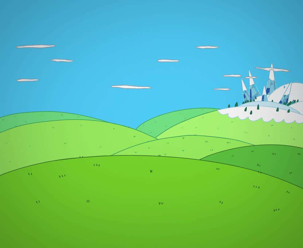 Adventure Time, vibrant green rolling hills, clear blue sky, SD Desktop Wallpaper