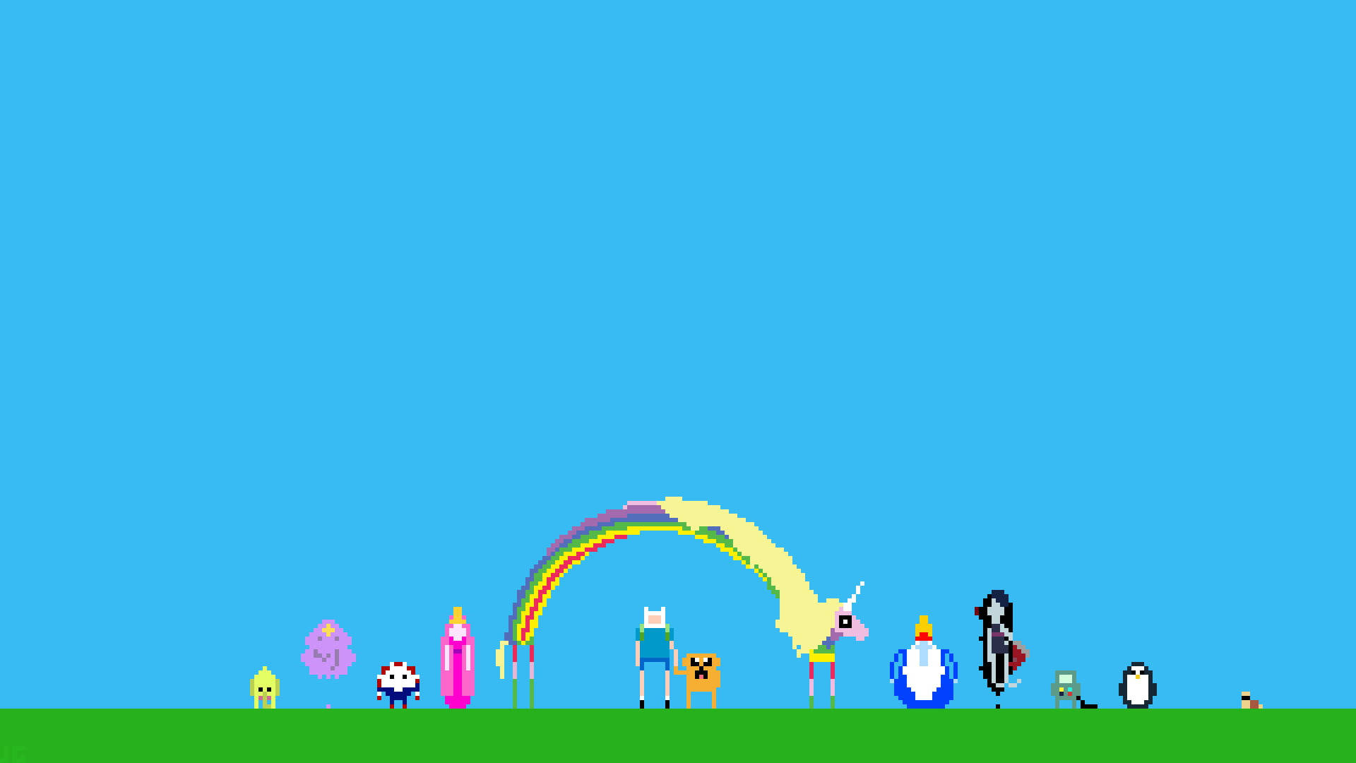 Adventure Time, pixel art, green grass, Full HD Desktop Wallpaper