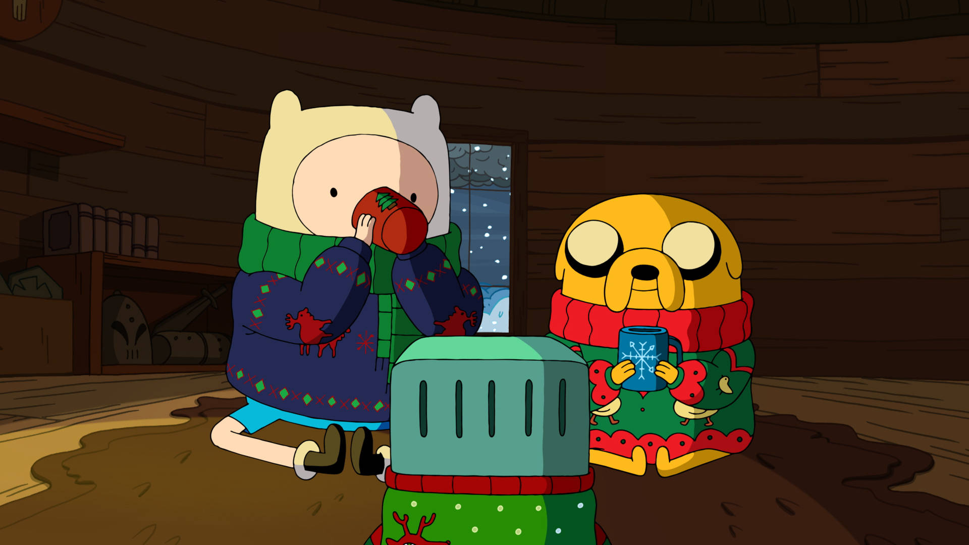 Adventure Time, cozy wooden cabin, snowy window, Full HD Desktop Wallpaper