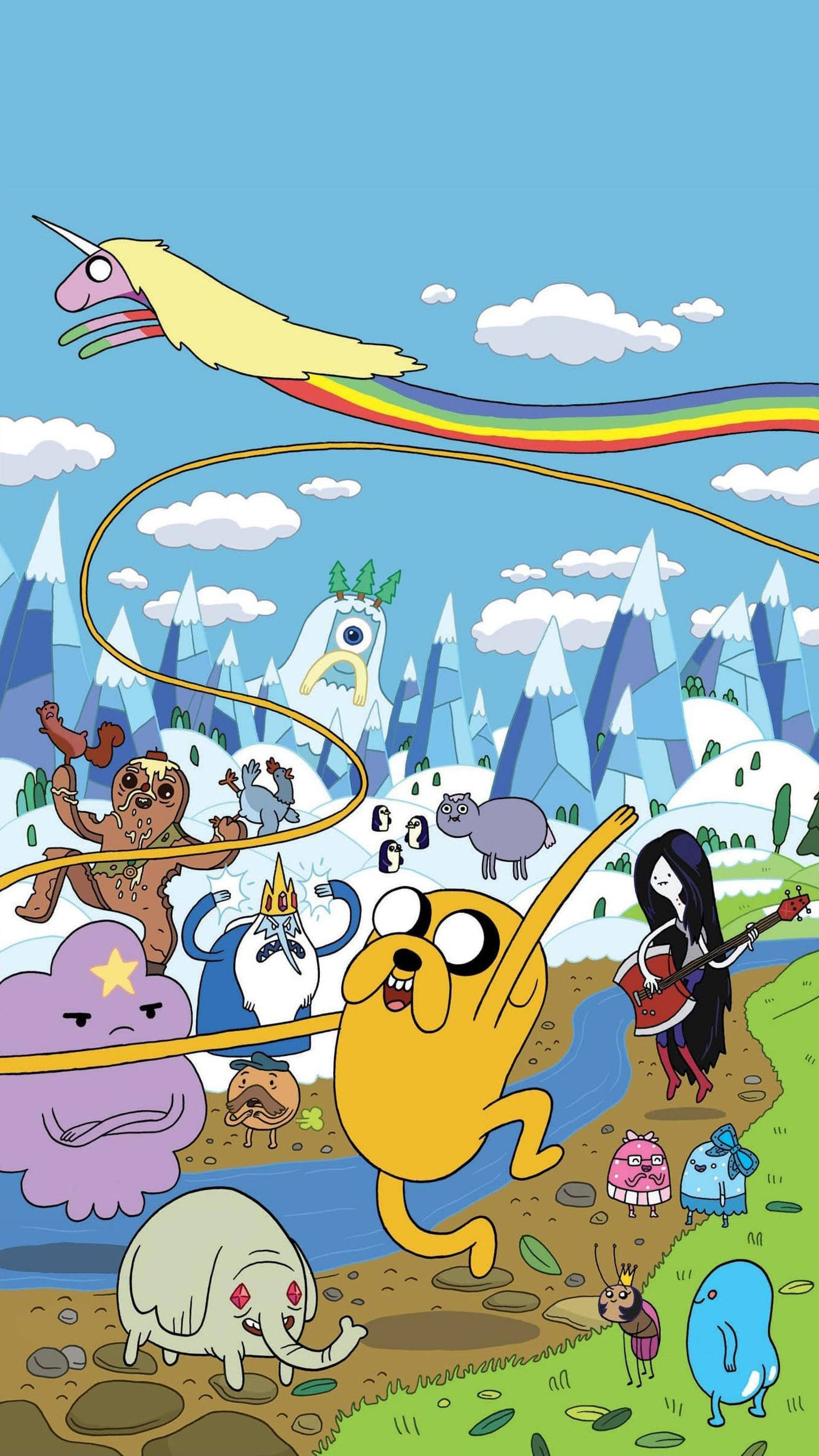 Adventure Time, cartoon phone, rainbow unicorn, 2K Phone Wallpaper