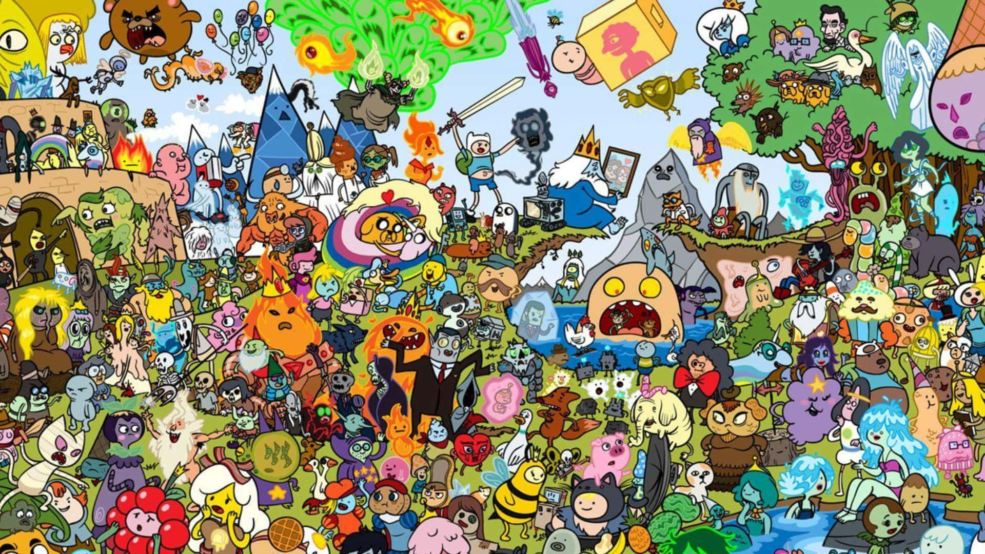 Adventure Time, character collage, whimsical animated characters, Full HD Desktop Wallpaper
