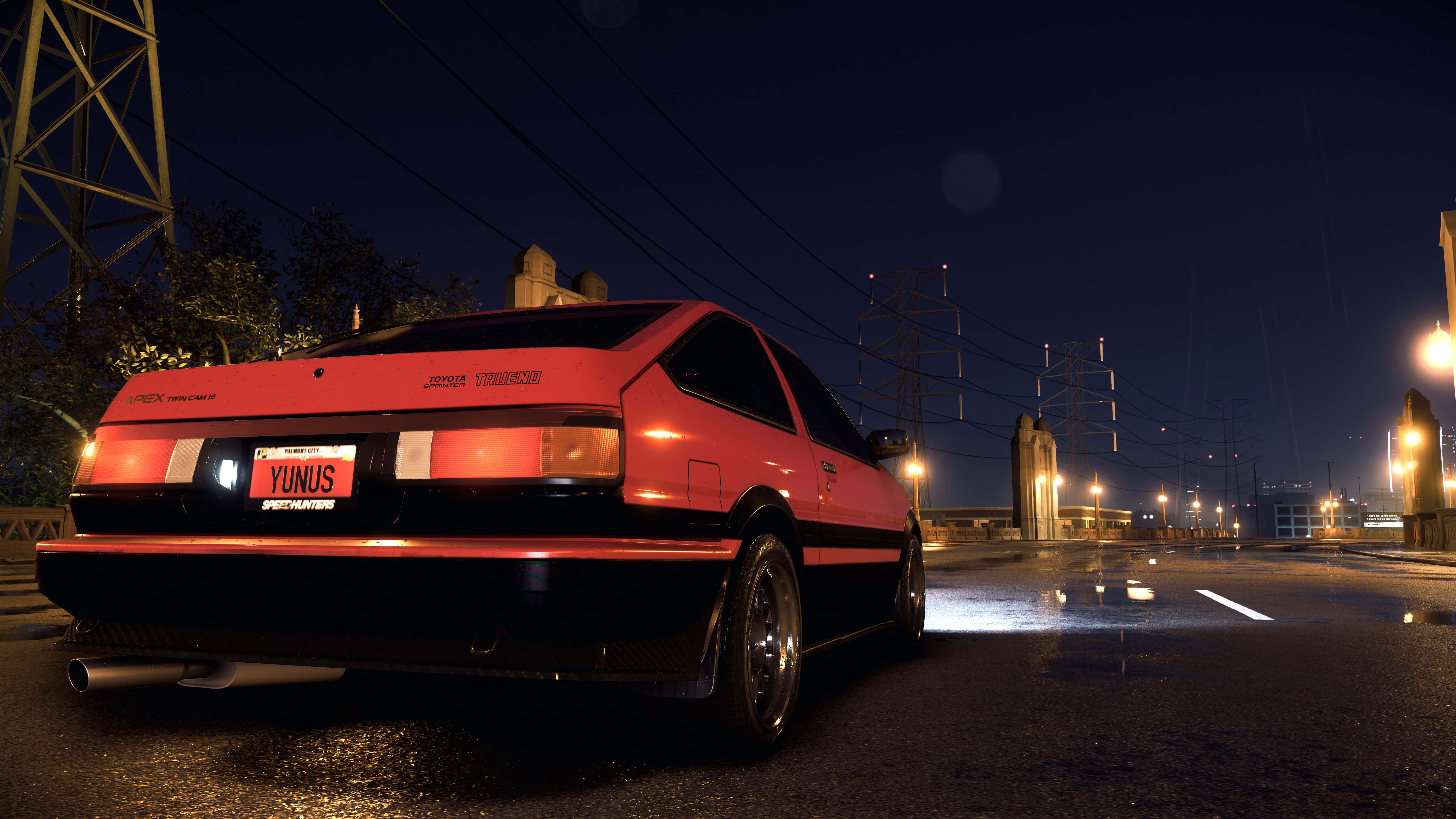 AE86, red, wet night road, 5K Desktop Wallpaper