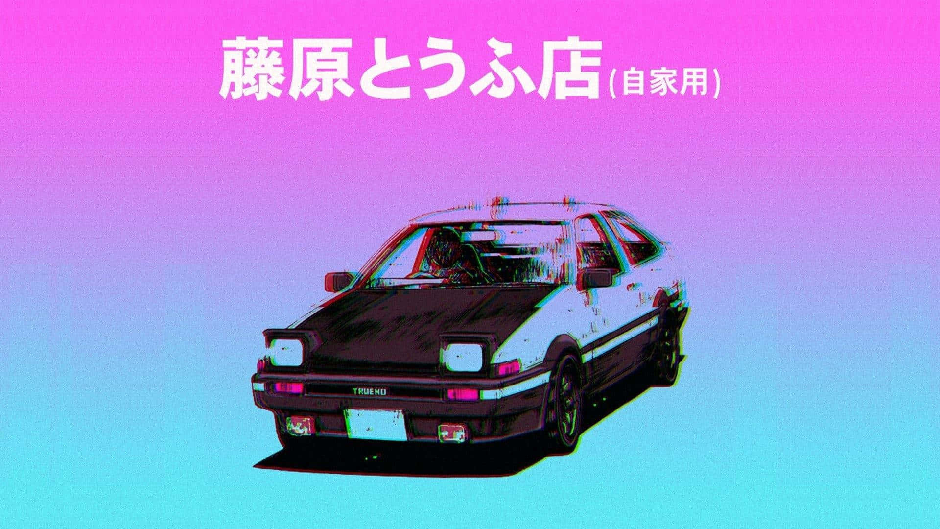 AE86, glitch effects, vibrant pink to cyan gradient background, Full HD Desktop Wallpaper