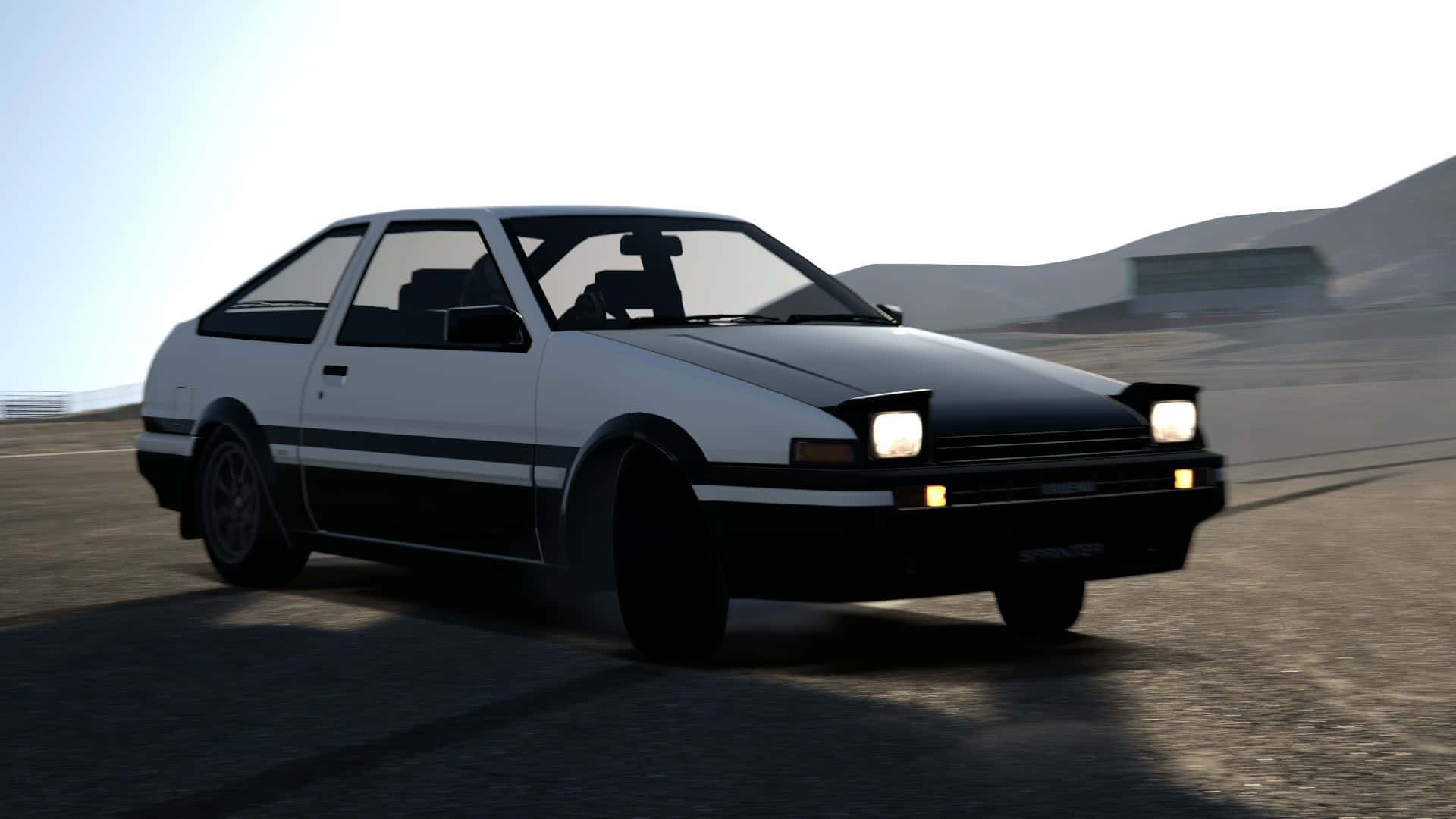 AE86, white and black, desert racetrack, Full HD Desktop Wallpaper
