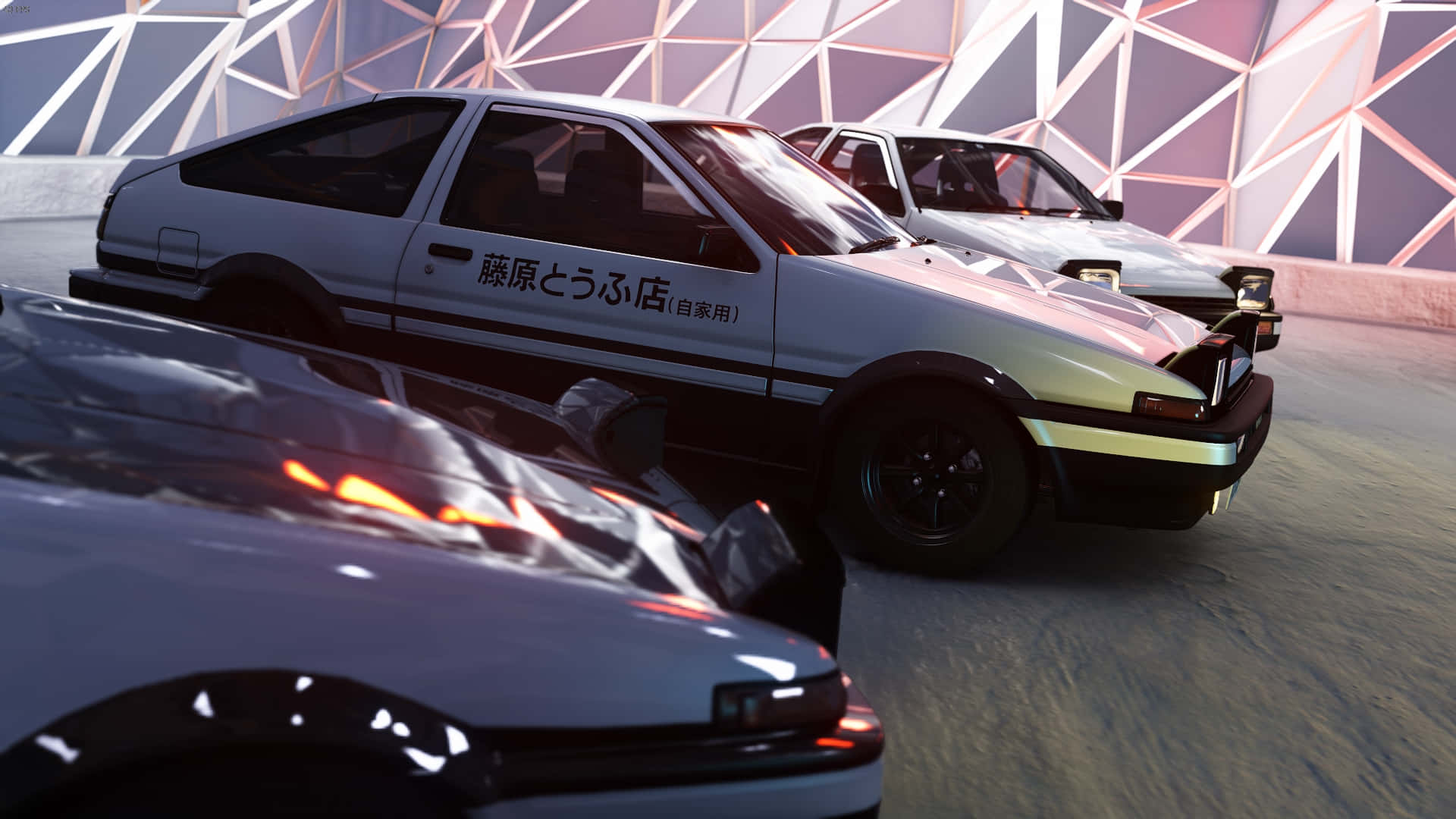 AE86, white, futuristic track, Full HD Desktop Wallpaper