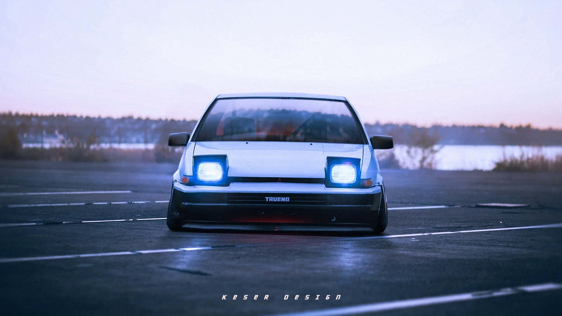 ae86, white modified car, glowing blue headlights, Full HD Desktop Wallpaper