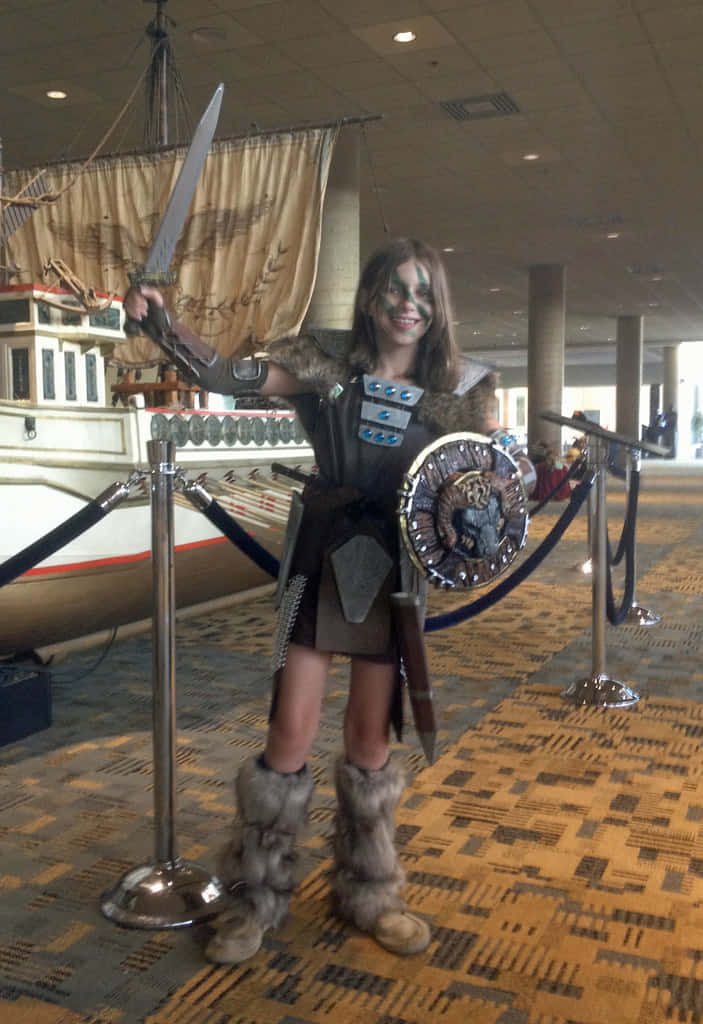 Aela The Huntress, Viking warrior costume, sword, SD Phone Wallpaper