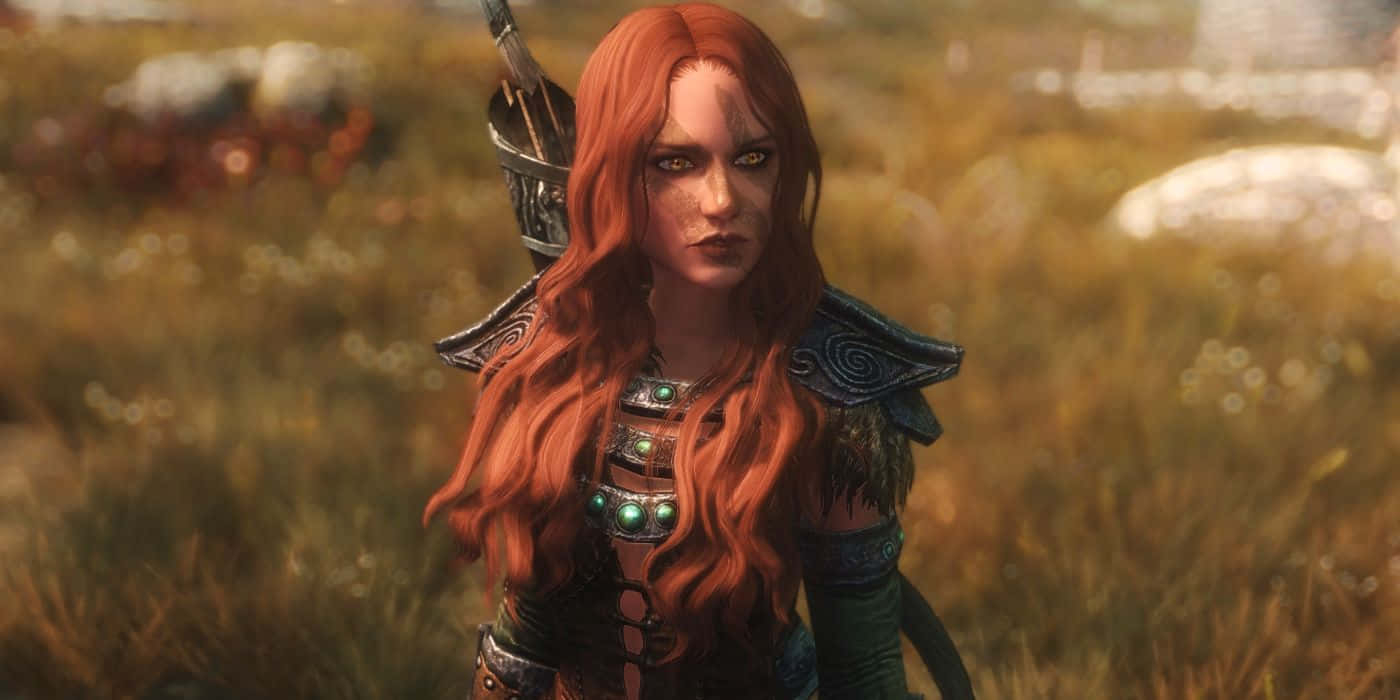 Aela The Huntress, red-haired warrior woman, ornate armor, HD Desktop Wallpaper