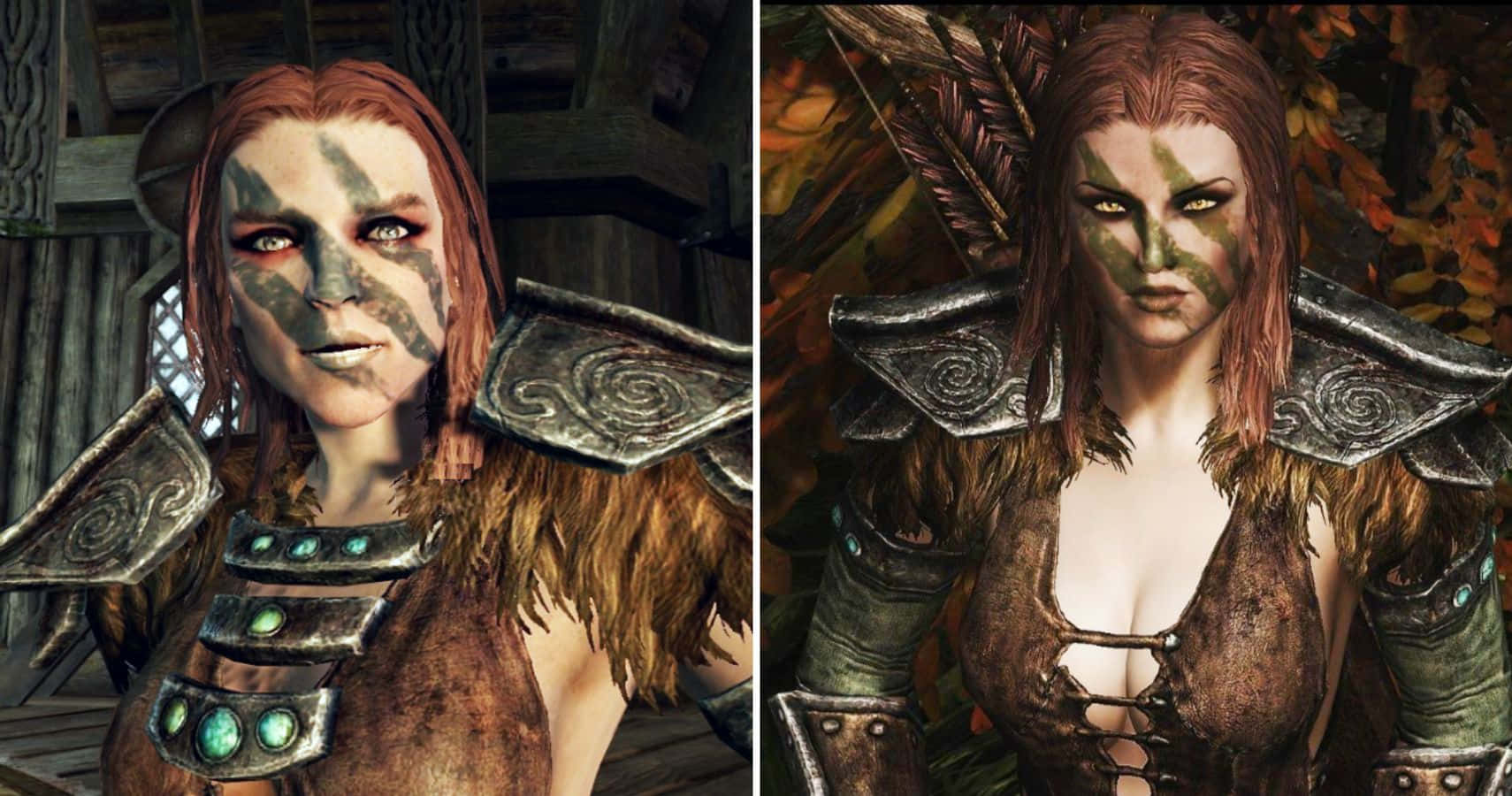 Aela The Huntress, red hair, green face paint, HD Desktop Wallpaper