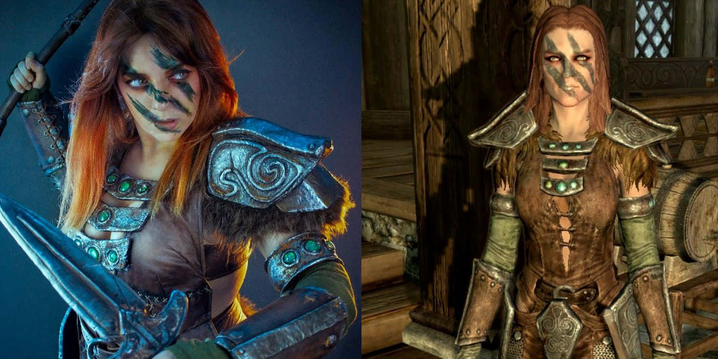 Aela The Huntress, ornate armor, face paint, HD Desktop Wallpaper