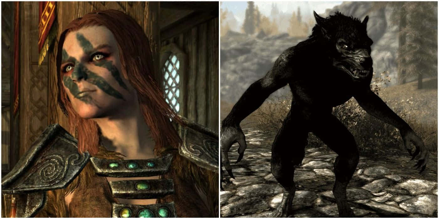 Aela The Huntress, tribal face paint, black werewolf, HD Desktop Wallpaper
