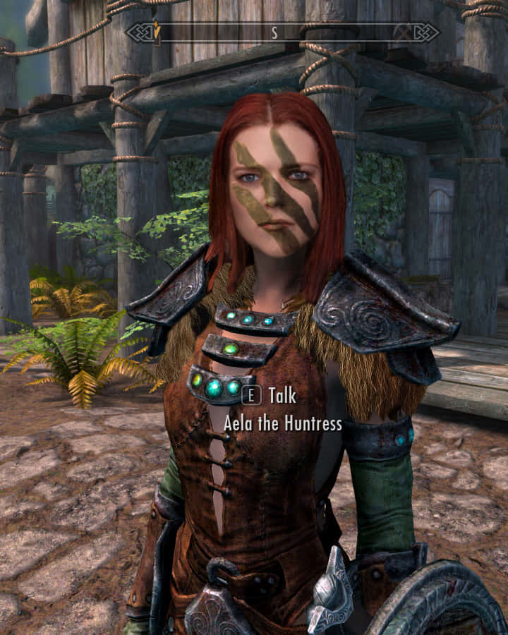 Aela The Huntress, red-haired, green face paint, SD Phone Wallpaper