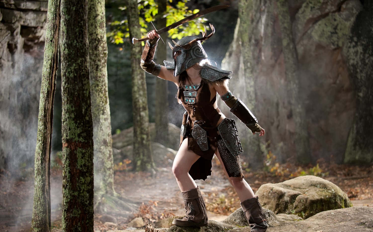 Aela the Huntress, ornate armor, horned helmet, HD Desktop Wallpaper