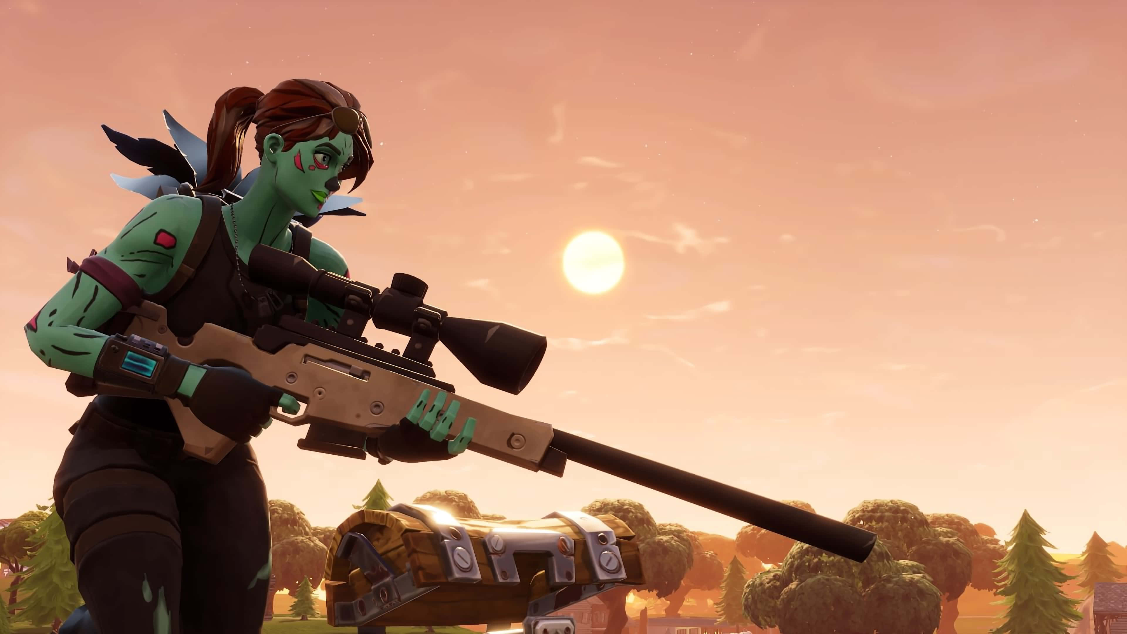 Aerial Assault Trooper, green-skinned female character, wings, 4K Desktop Wallpaper