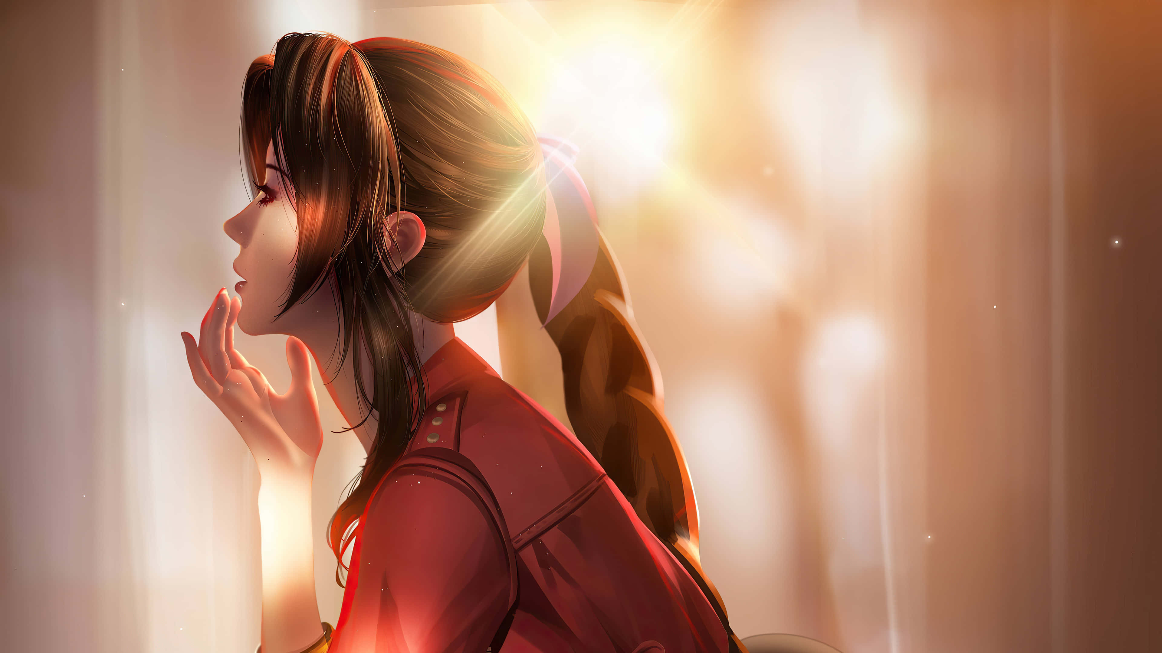 Aerith Gainsborough, brown hair, ponytail, 4K Desktop Wallpaper
