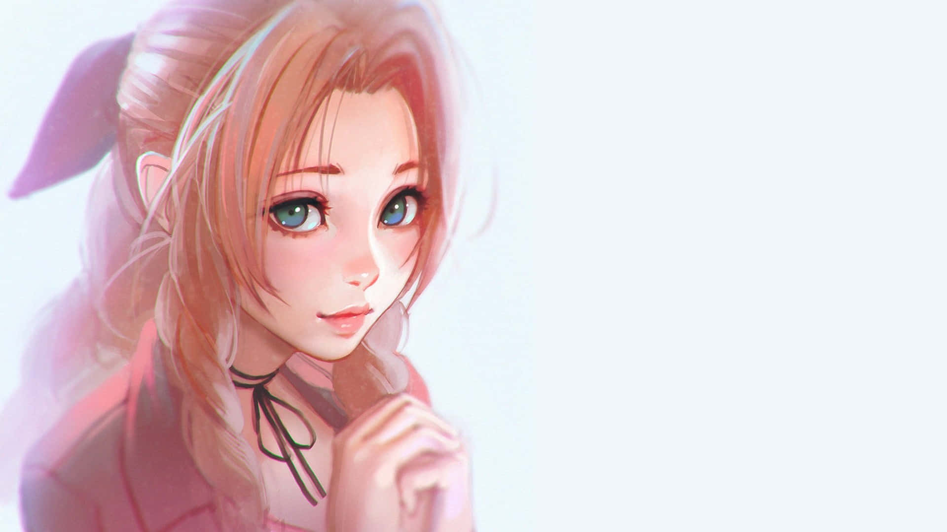 Aerith Gainsborough, lush City of the Ancients, pink hair, Full HD Desktop Wallpaper