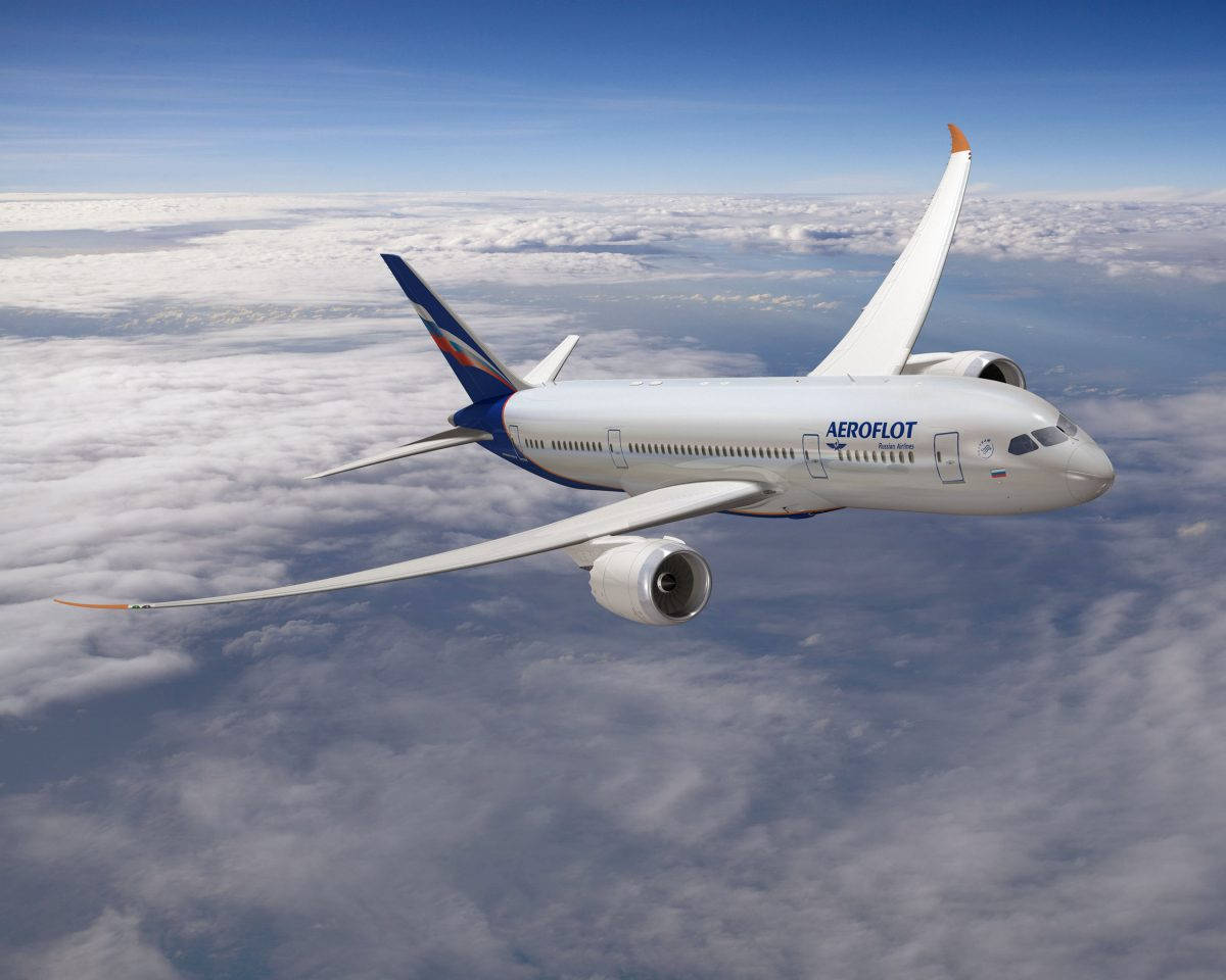 Aeroflot, airplane, fluffy white clouds, SD Desktop Wallpaper