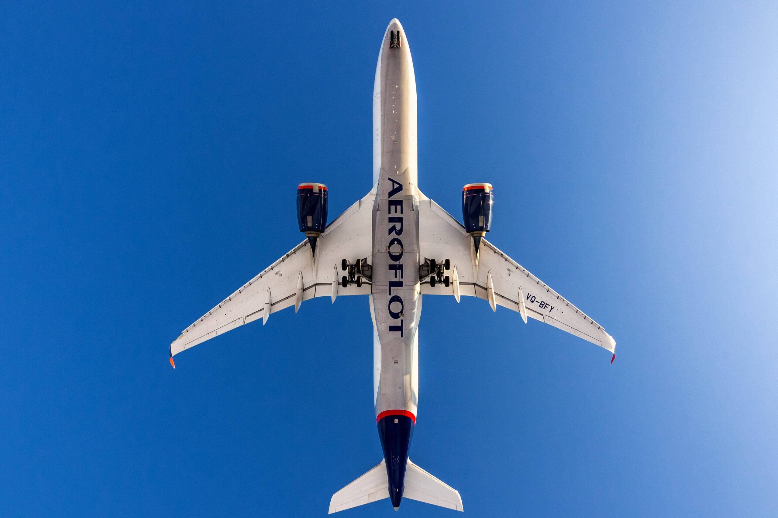 Aeroflot, airplane, clear blue sky, 2K Desktop Wallpaper